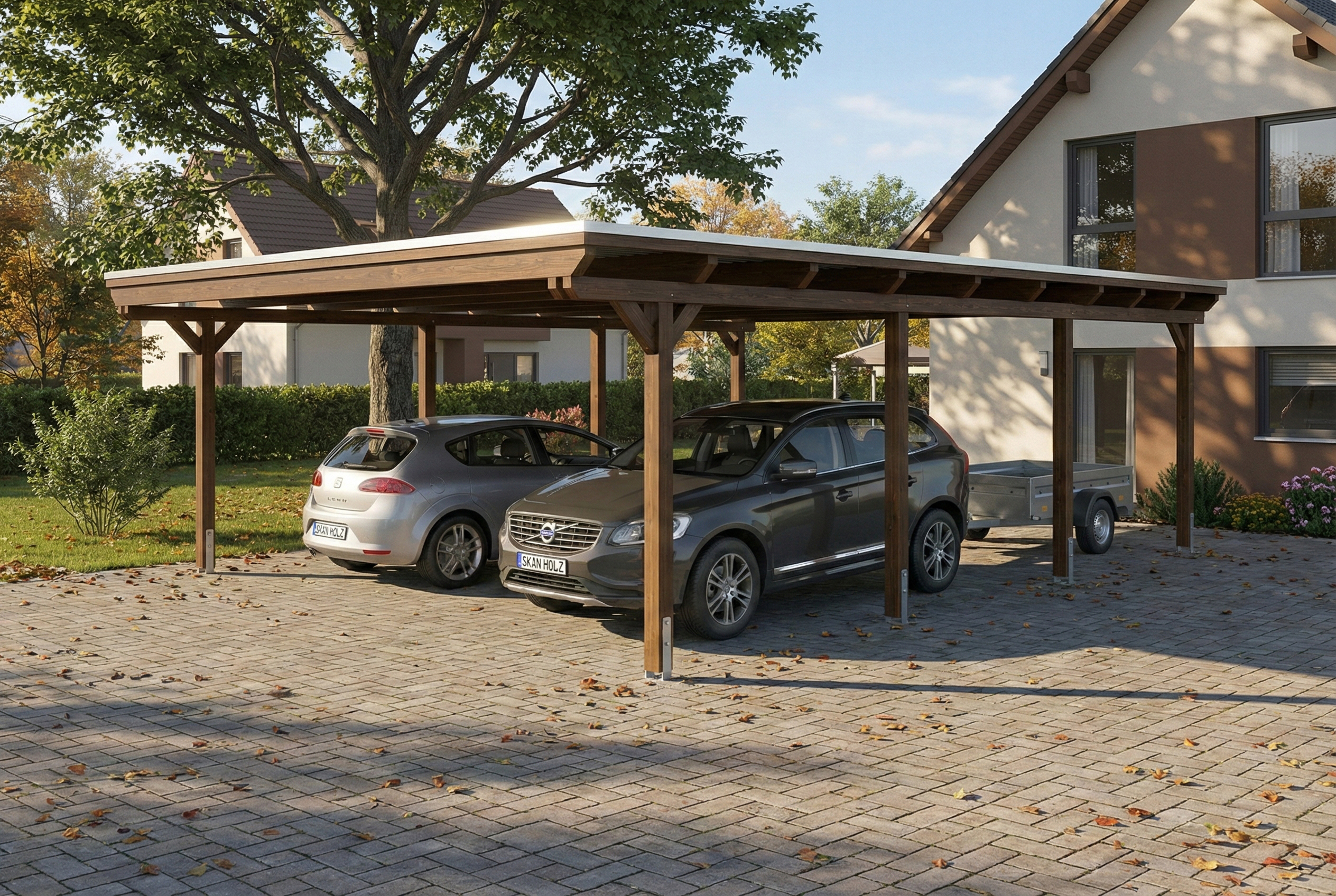 Carport Emsland 609 x 846 cm met EPDM dak, notenhout