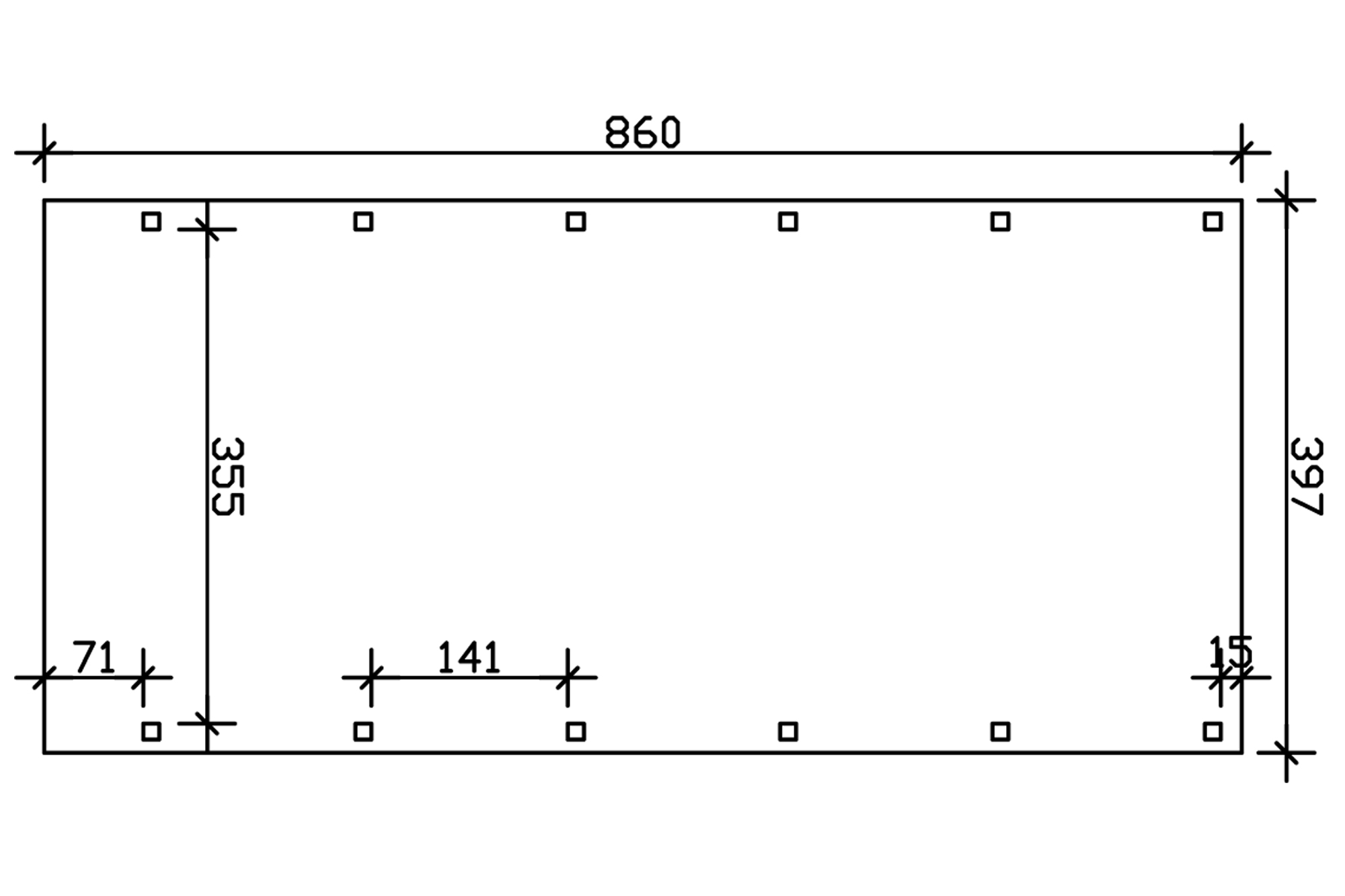 Grafik (Grundriss): Carport Friesland 397 x 860 cm