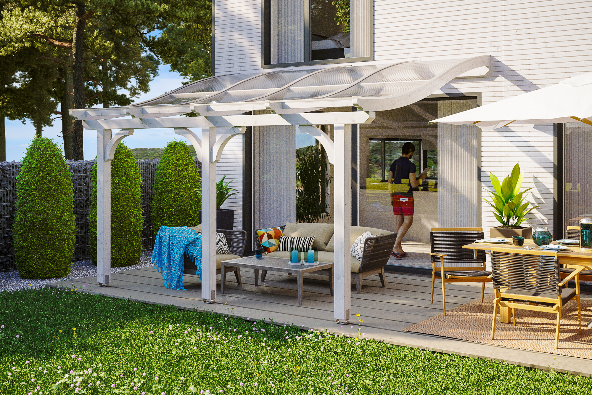 Terrasoverkapping Venezia 434 x 239 cm, gelamineerd hout, gelakt in wit