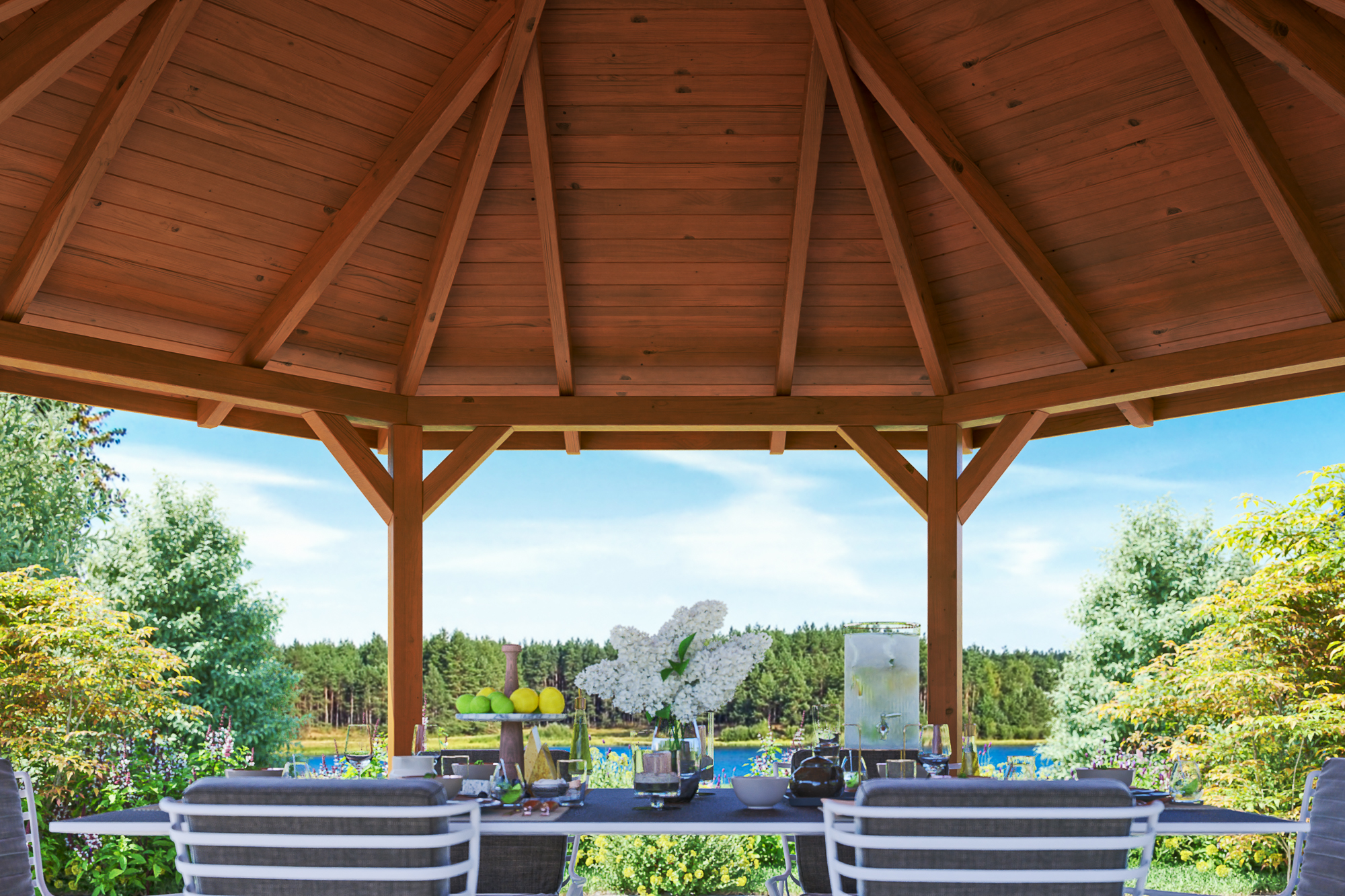 Detailbild: Innenansicht Pavillon Nancy 3, farblich behandelt in nussbaum
