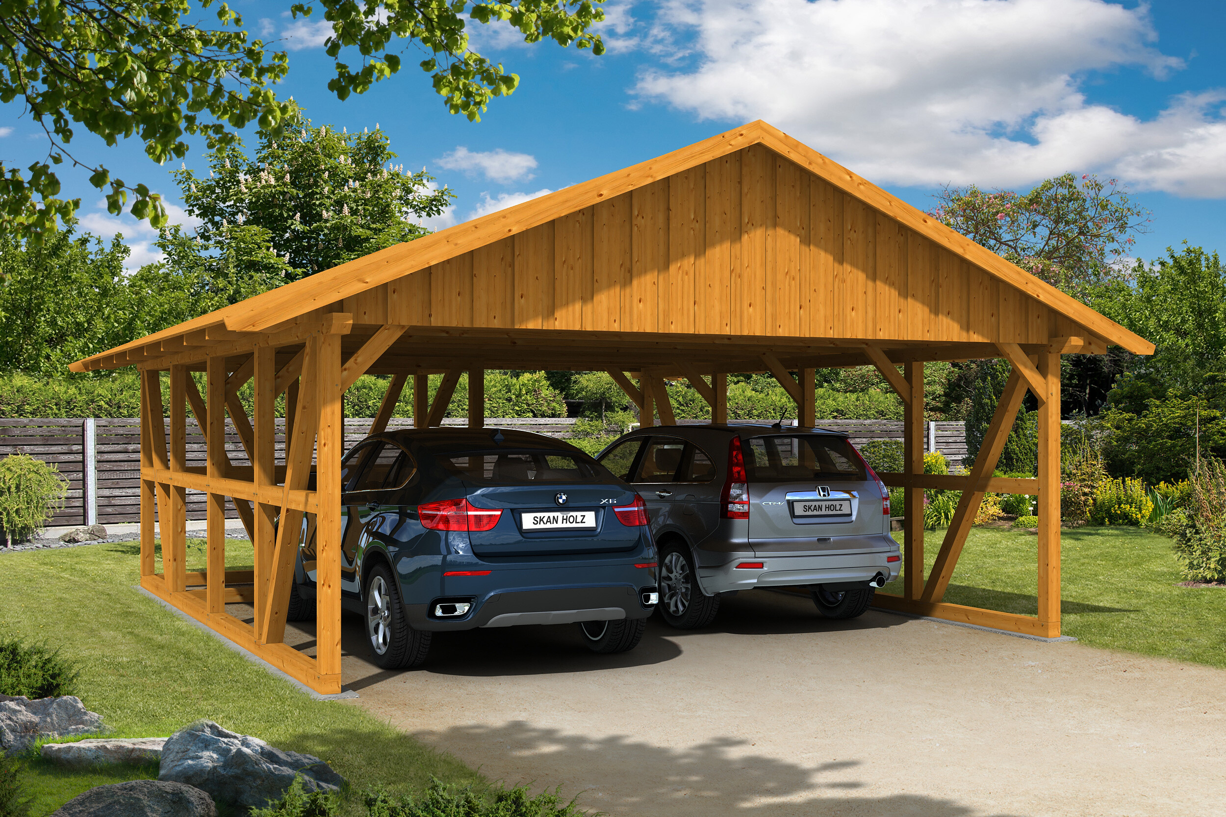 Carport Schwarzwald 684 x 772 cm mit Abstellraum 1, eiche hell, mit Dachschalung