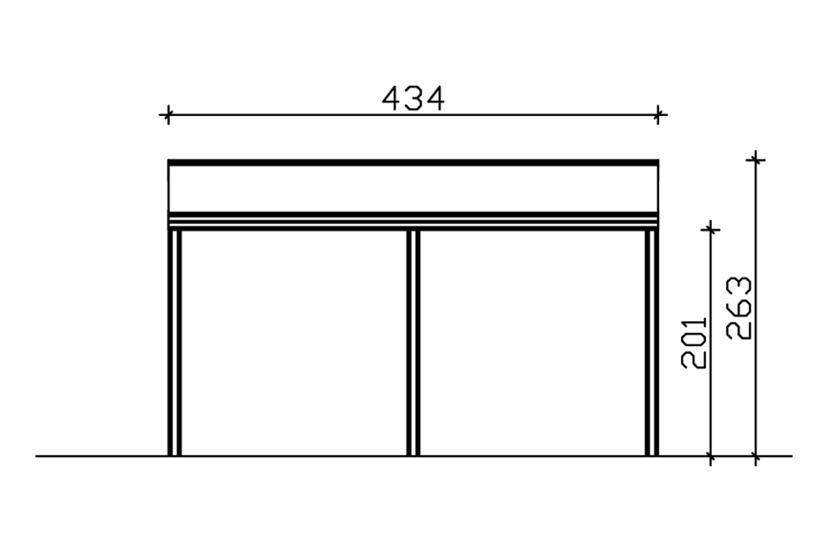 Grafik (Vorderansicht): Terrassenüberdachung Monza 434x357 cm