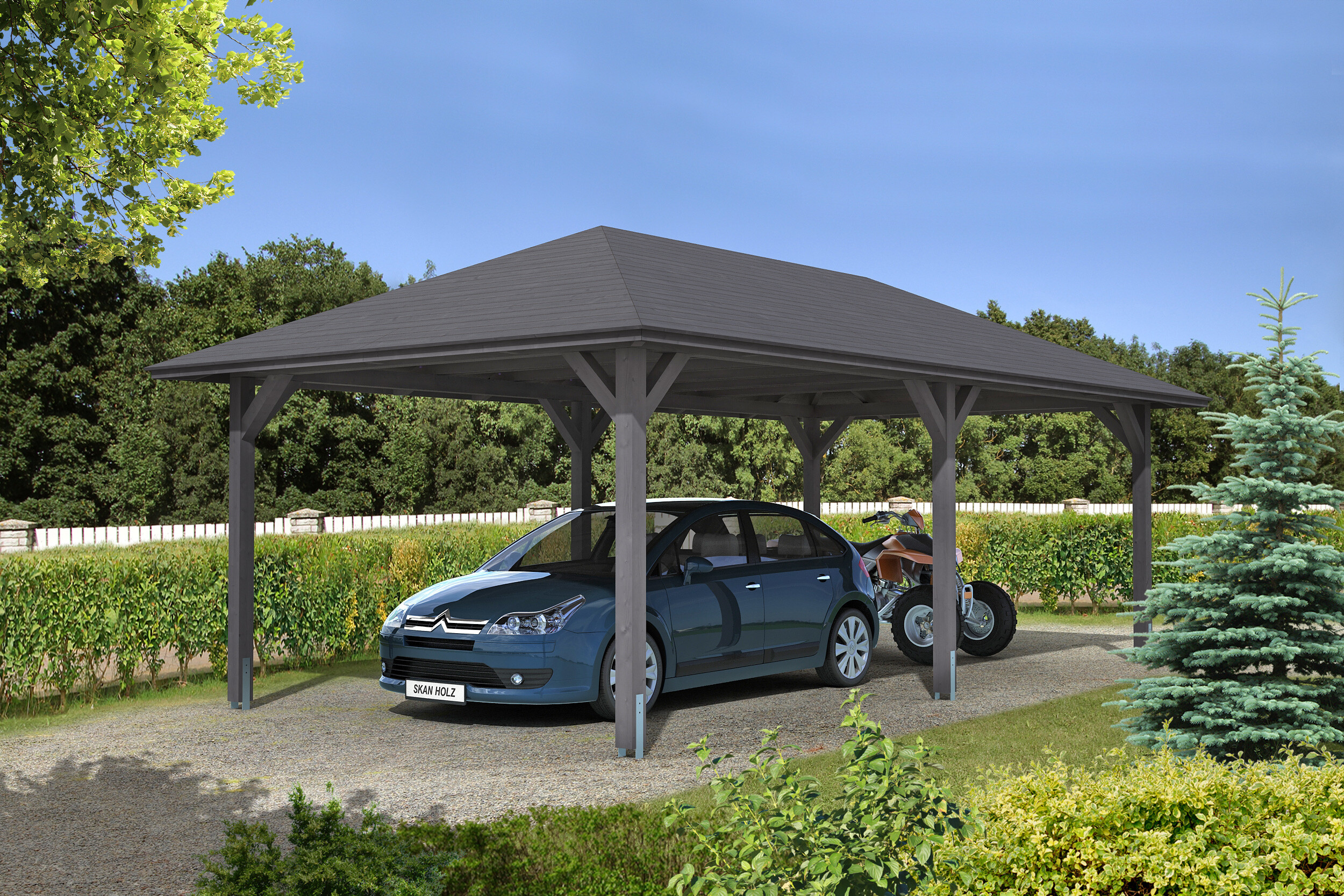 Carport Taunus 439 x 786 cm, colour pre-treated slate-grey