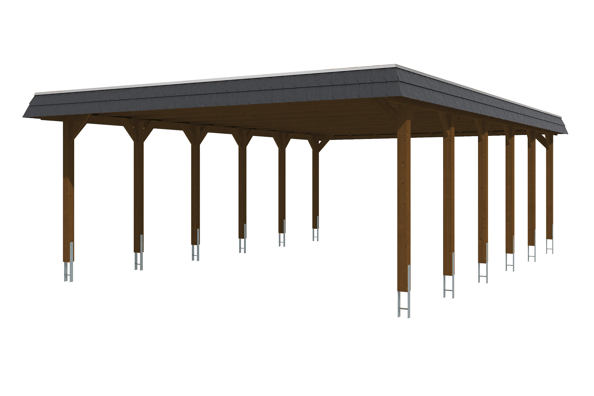 Produktbild: Carport Spreewald 585 x 893 cm mit schwarzer Blende, farblich behandelt in nussbaum