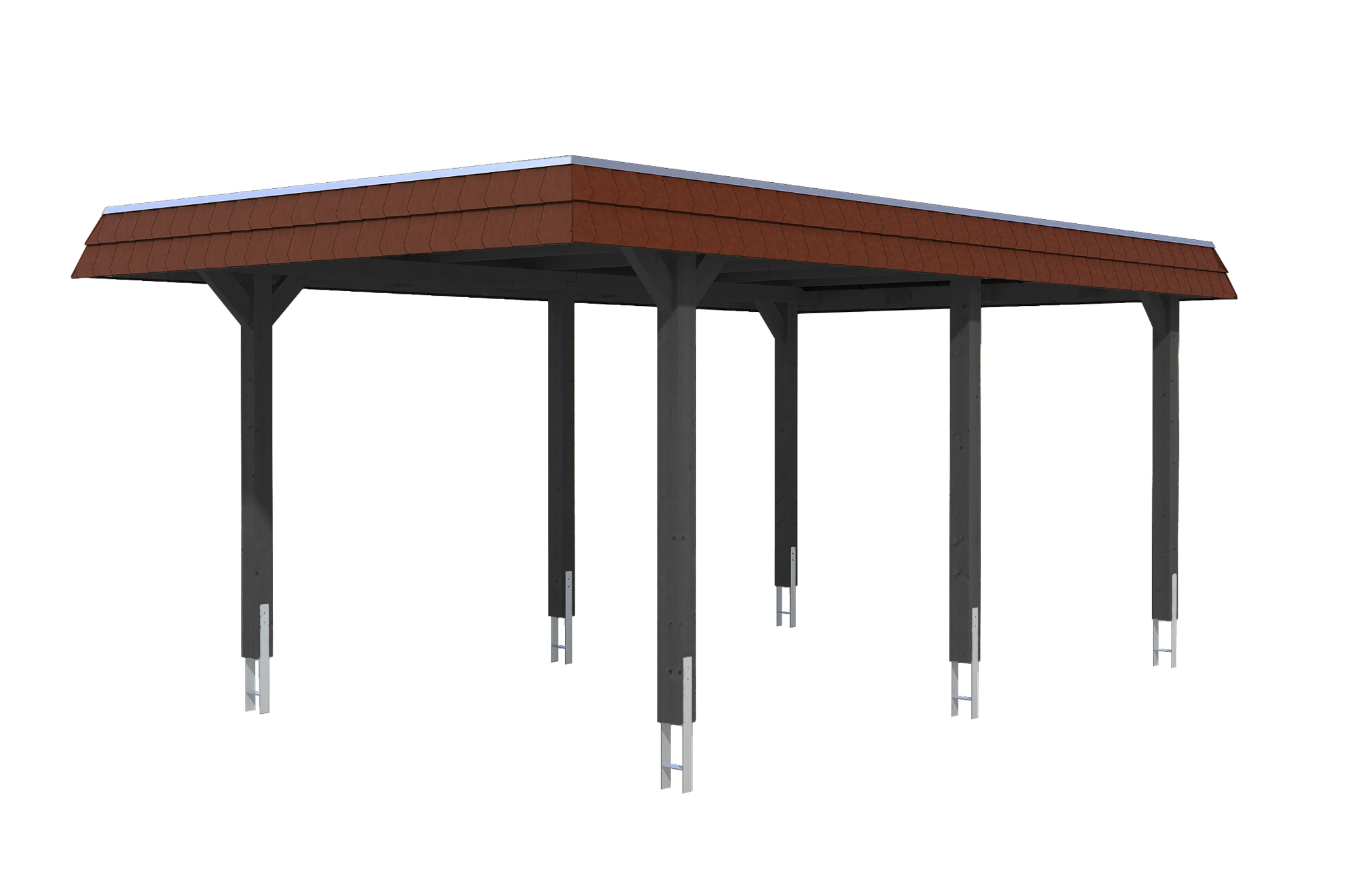 Produktbild: Carport Wendland 362 x 628 cm, mit roter Blende, farblich behandelt in anthrazit