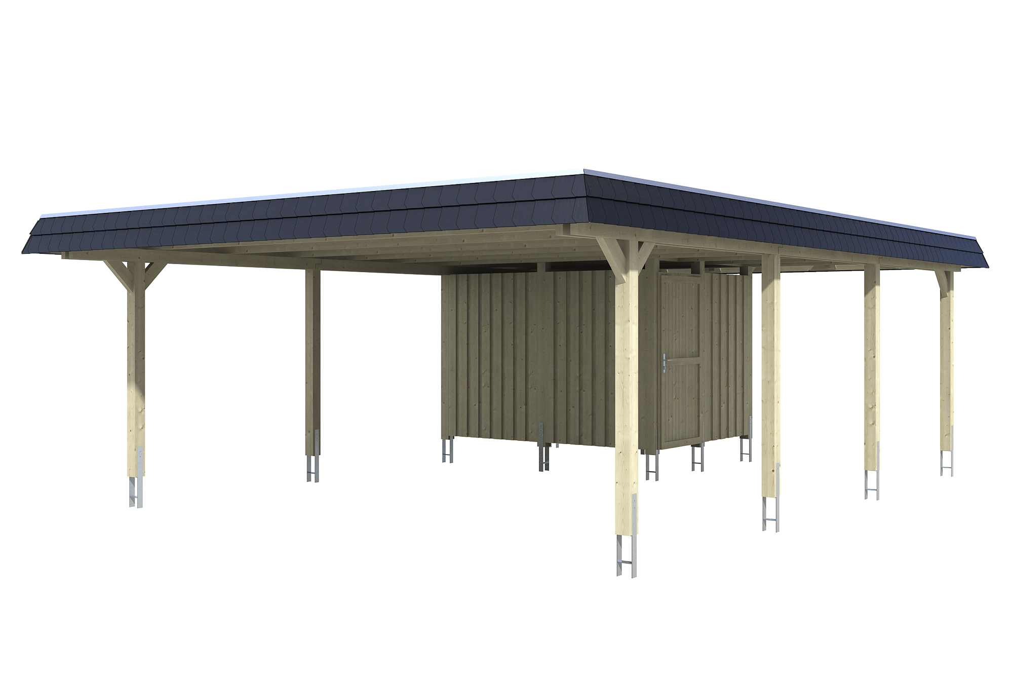 Carport Wendland with storage room 630 x 879 cm with aluminium roof, black fascia