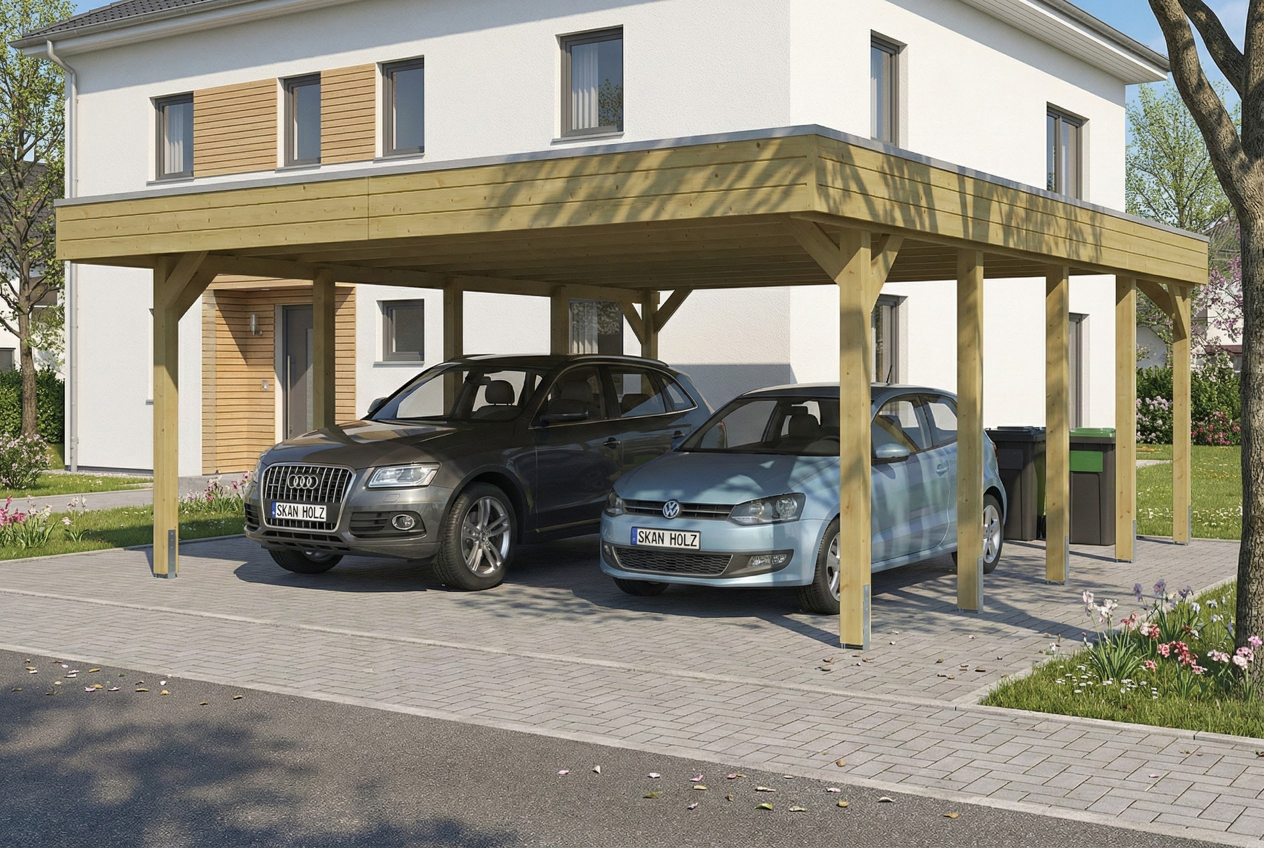 Carport Friesland 546 x 708 cm, met EPDM dak, groen geïmpregneerd