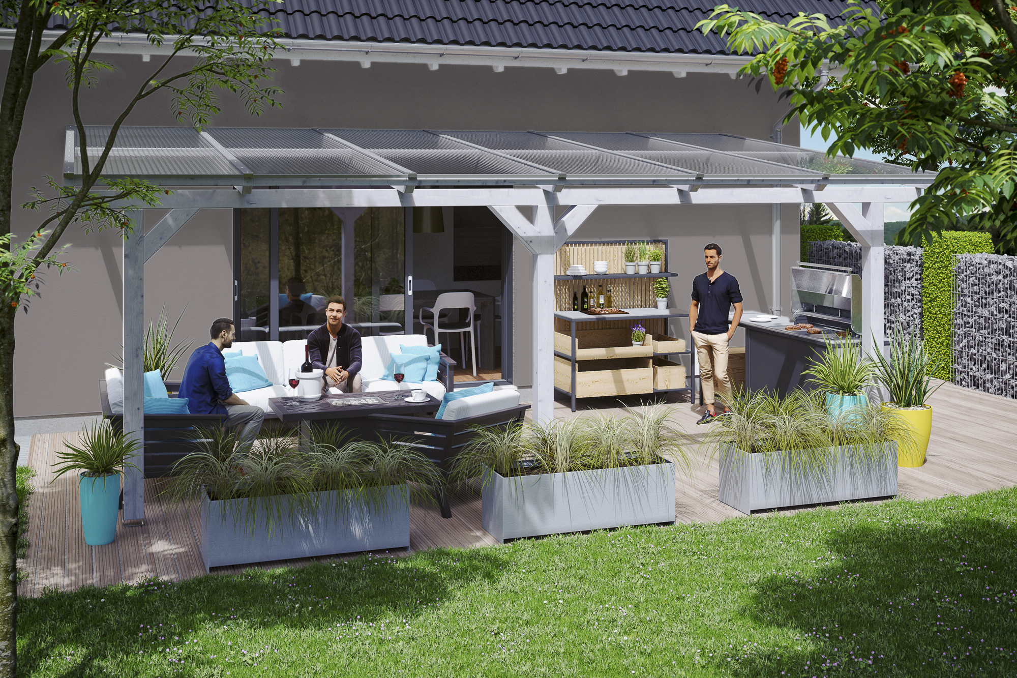 Terrasoverkapping Bormio 648 x 300 cm, gelamineerd hout, gelakt in wit