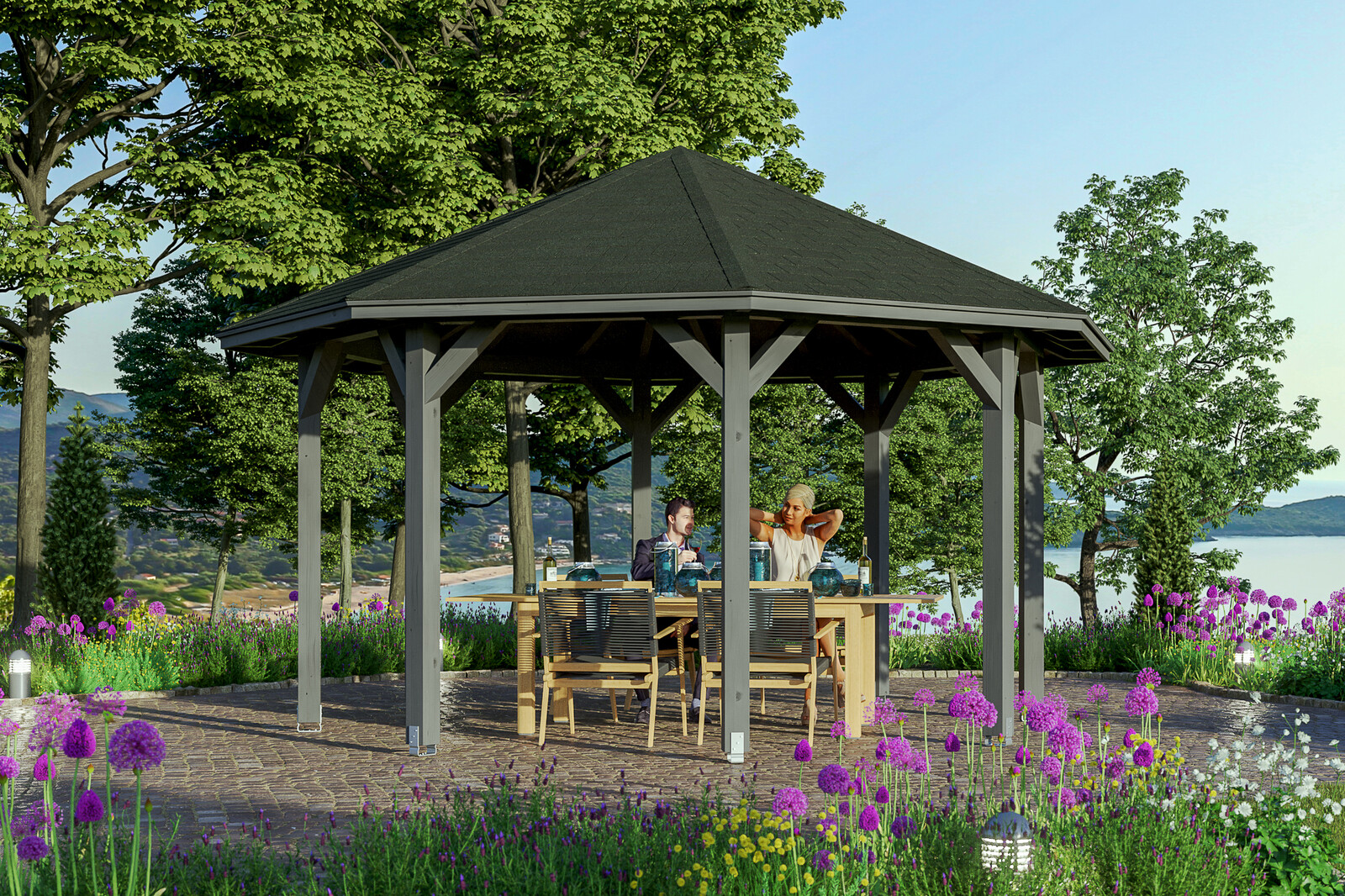 Gazebo Nice 2, glulam, pre-treated slate-grey