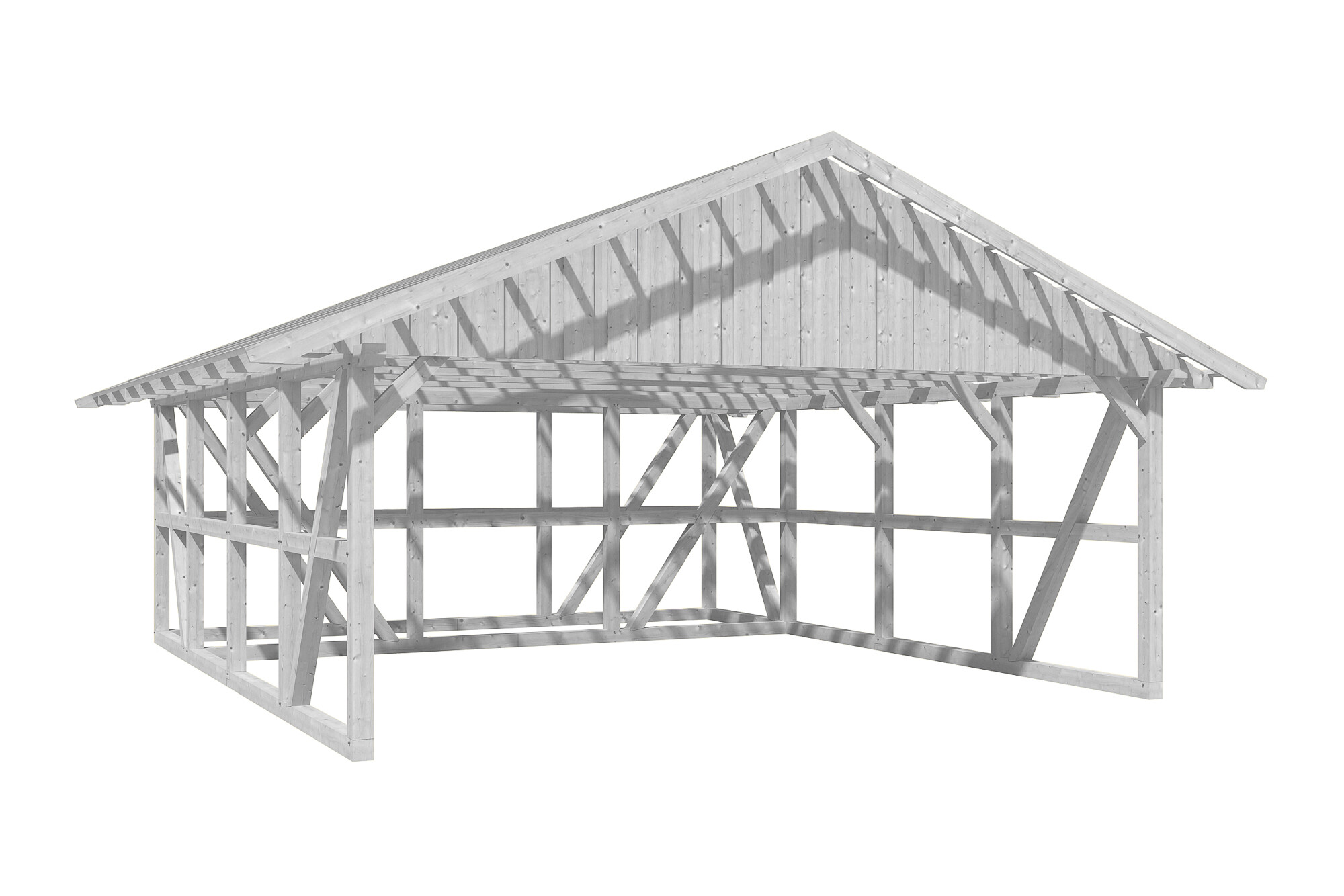 Carport Schwarzwald 684 x 772 cm mit Abstellraum 3, weiß, mit Dachlattung