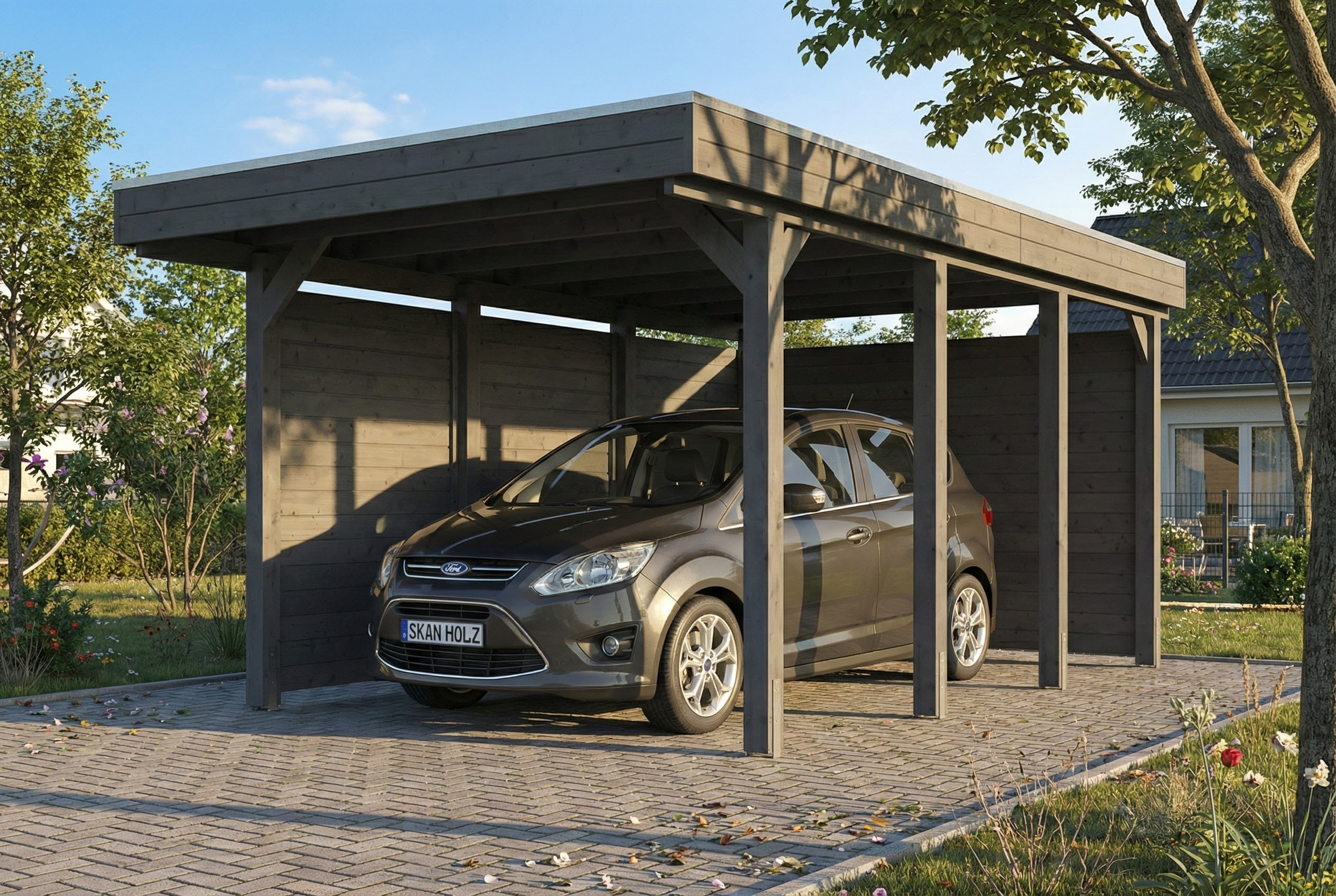 Carport Friesland Set A, 320 x 555 cm, mit Seiten- und Rückwand, schiefergrau