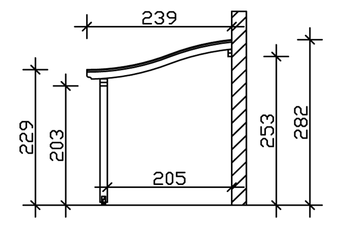 Grafik (Schnitt): Terrassenüberdachung Venezia, Tiefe 239 cm