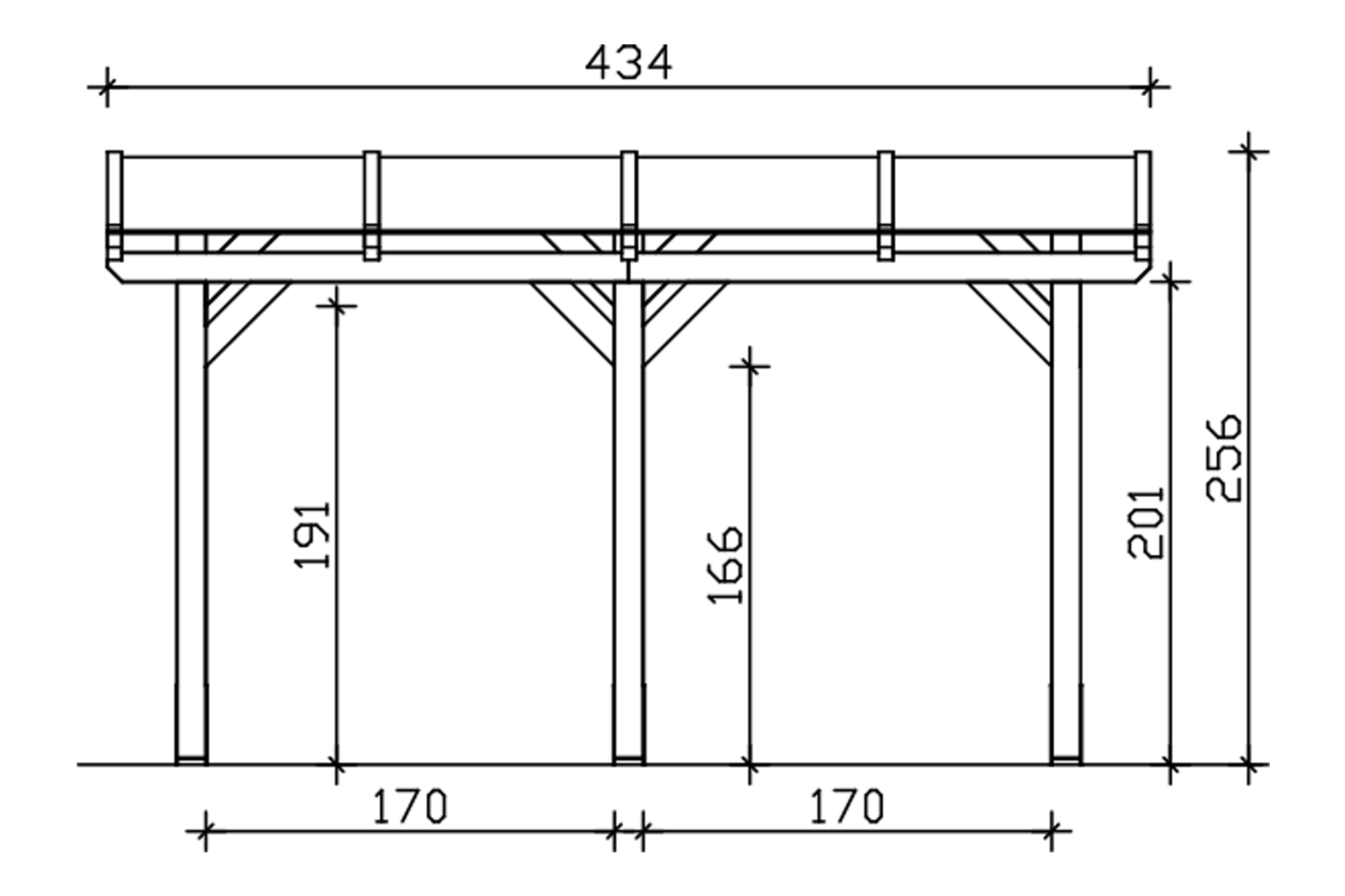 Grafik (Vorderansicht): Terrassenüberdachung Siena 434x250 cm