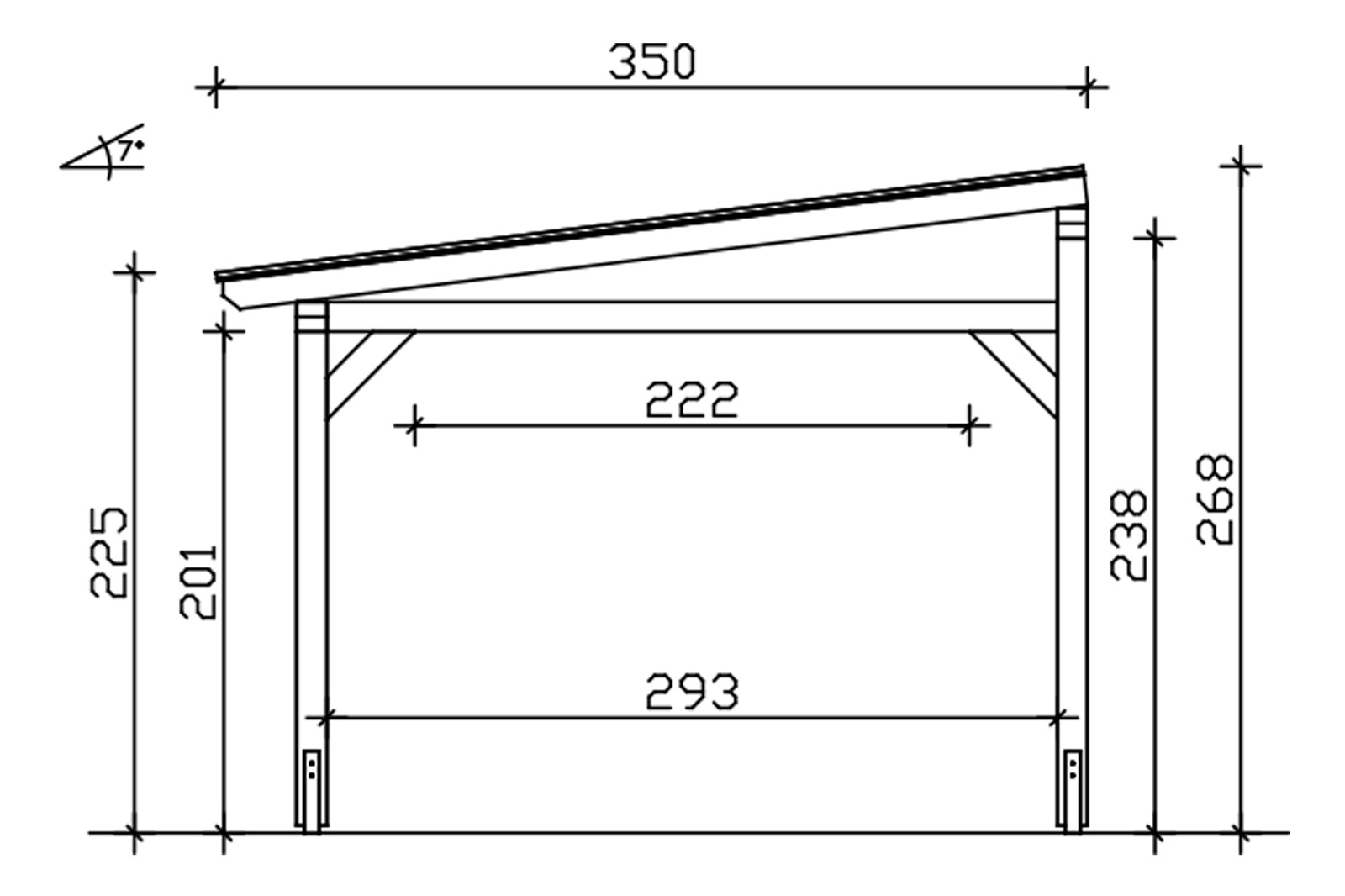 Terrace roof Siena 541 x 350 cm, glulam, colour pre-treated light oak