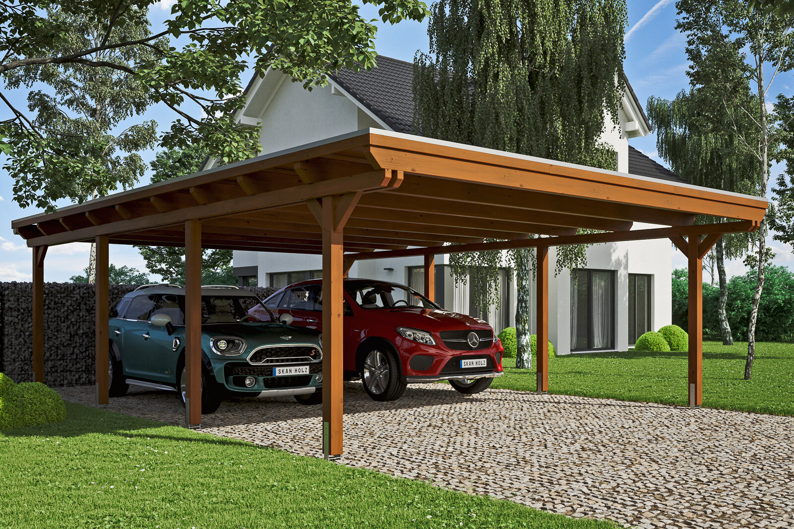 Carport Emsland 613 x 846 cm mit EPDM-Dach, nussbaum