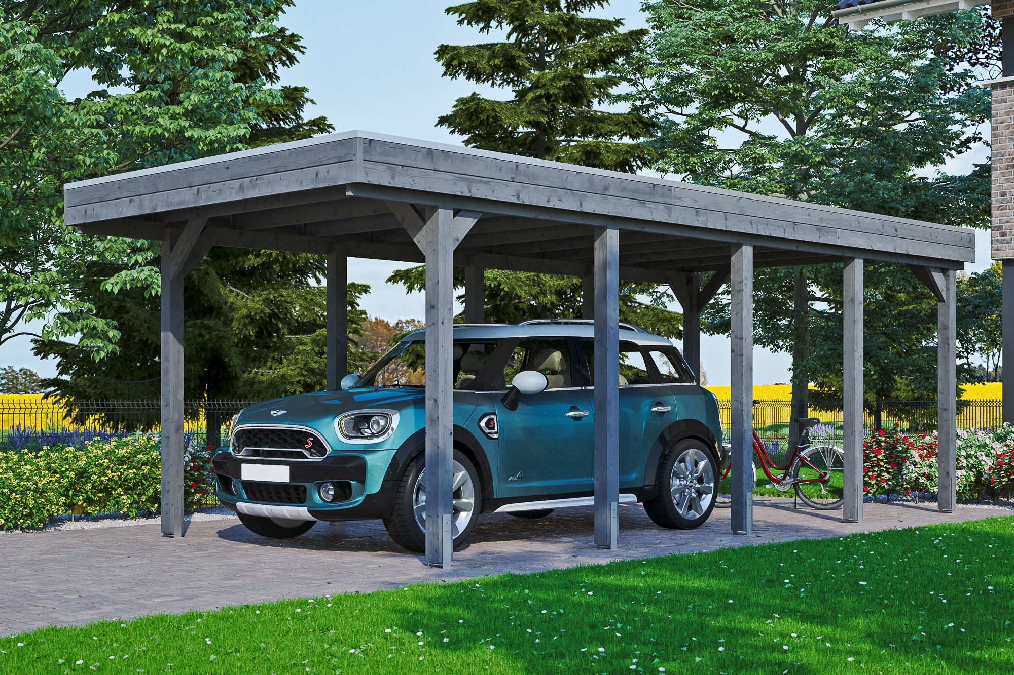 Ambientebild: Carport Friesland 314 x 708 cm, farblich behandelt in schiefergrau