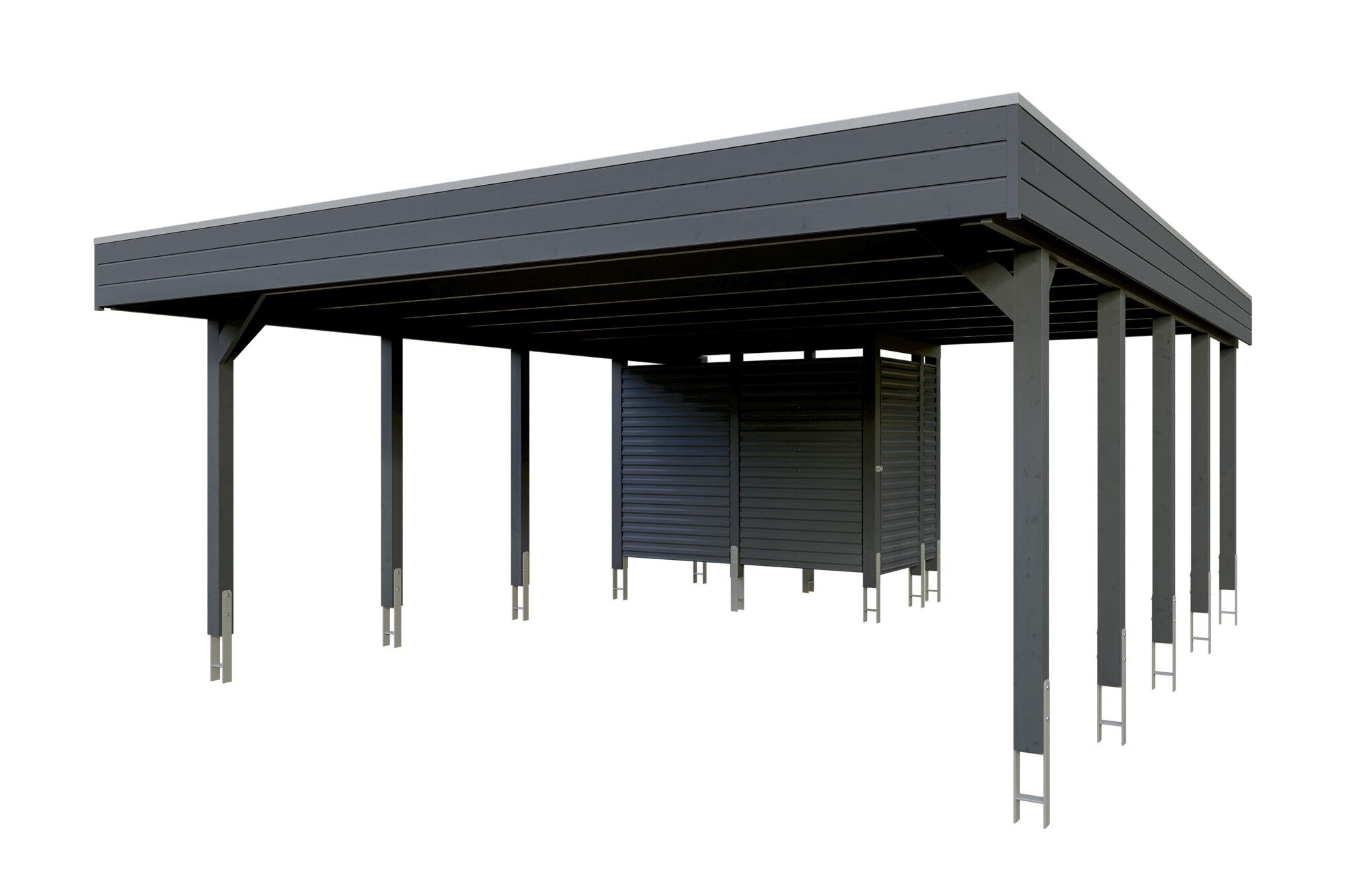 Carport Friesland Hybrid Set 14, 557 x 708 cm, met bergruimte, gelakt in antraciet, met Aluminium dakplaten