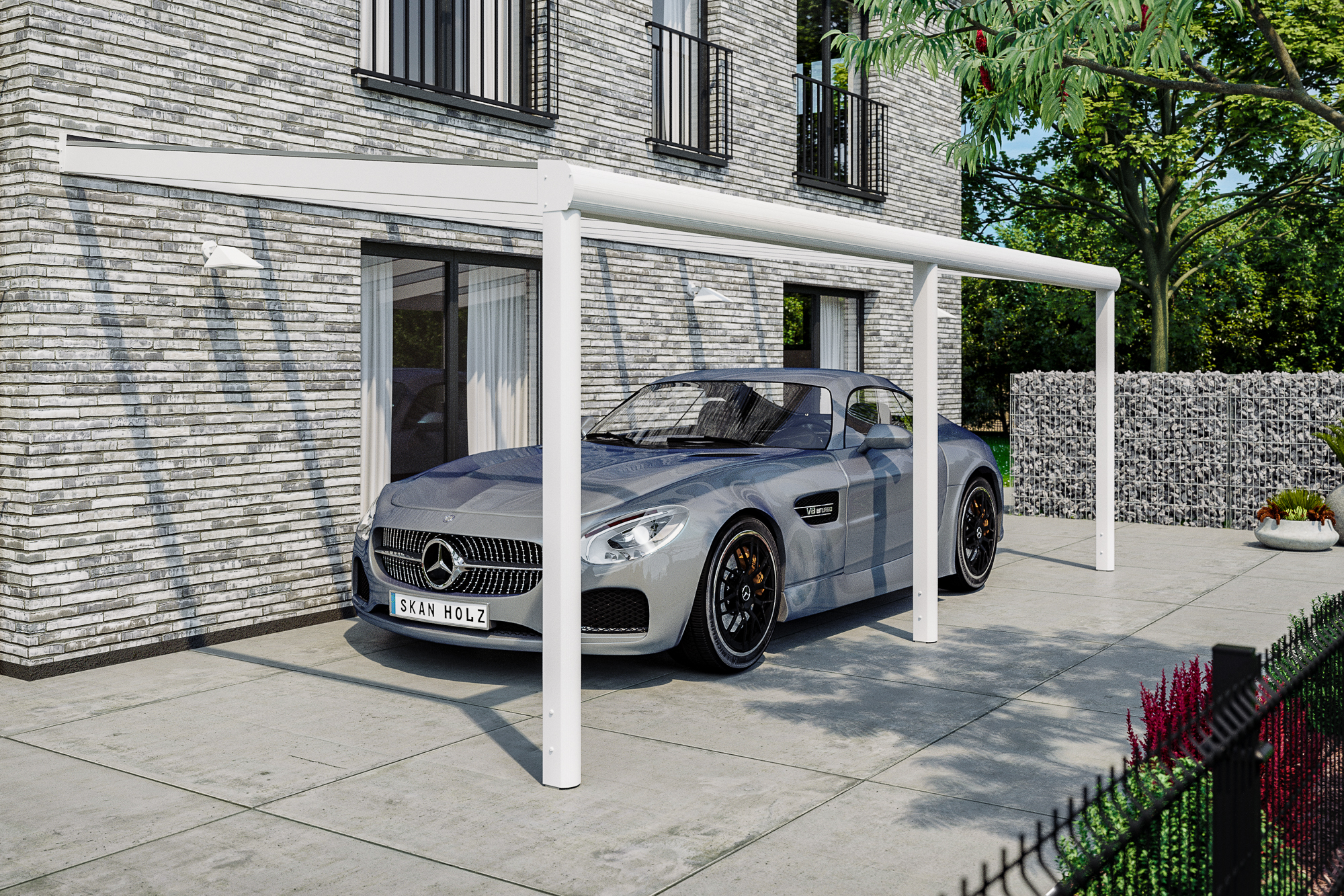 Ambientebild: Terrassenüberdachung Garda, Breite 648 cm, farblich behandelt in weiß, als Carport