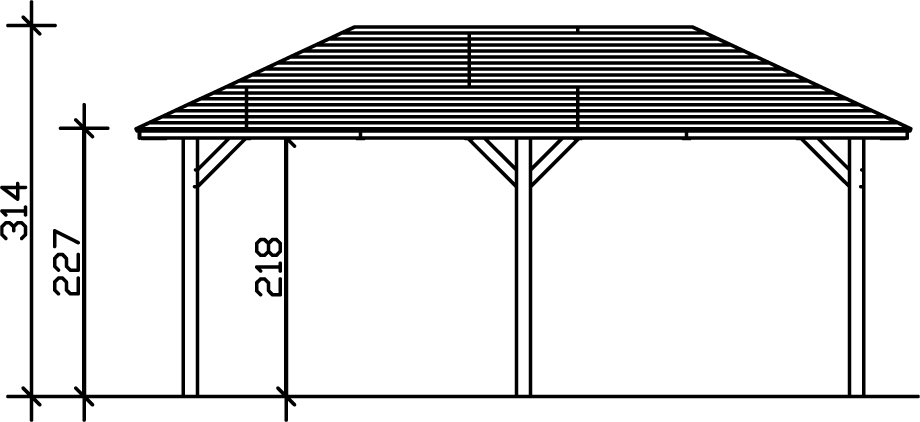 Grafik (Schnitt): Carport Taunus 374 x 656 cm