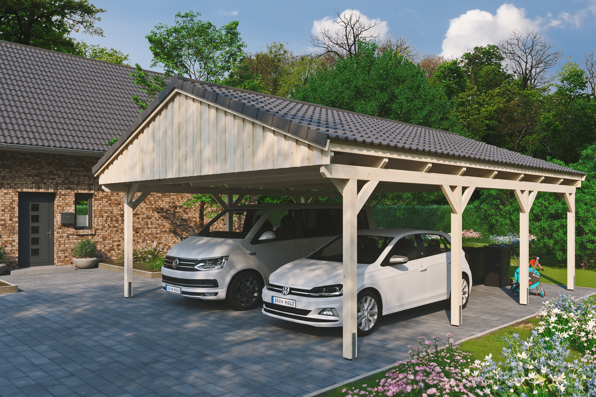 Ambientebild: Carport Fichtelberg 618 x 808 cm, natur, mit Dachziegeln