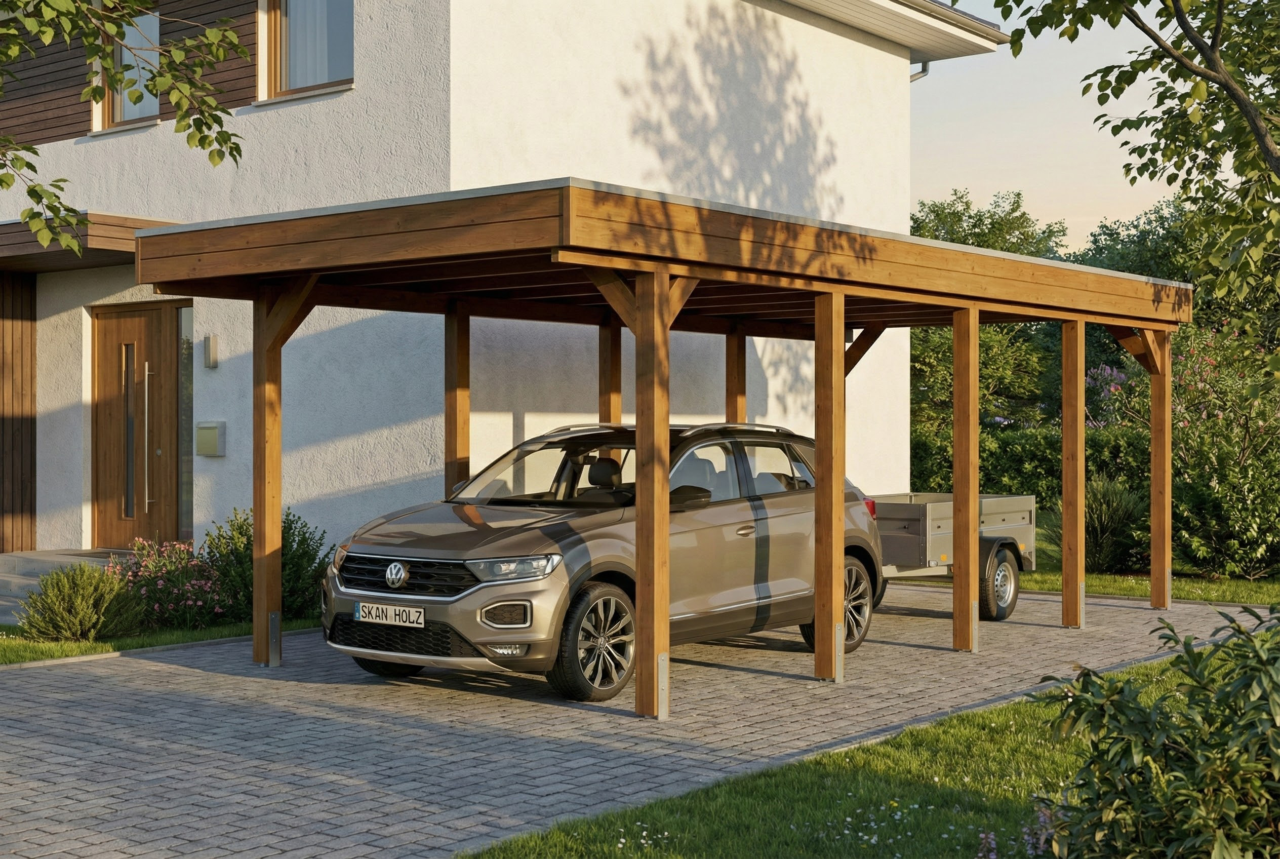Carport Friesland 320 x 860 cm, met dakplaten, walnoot
