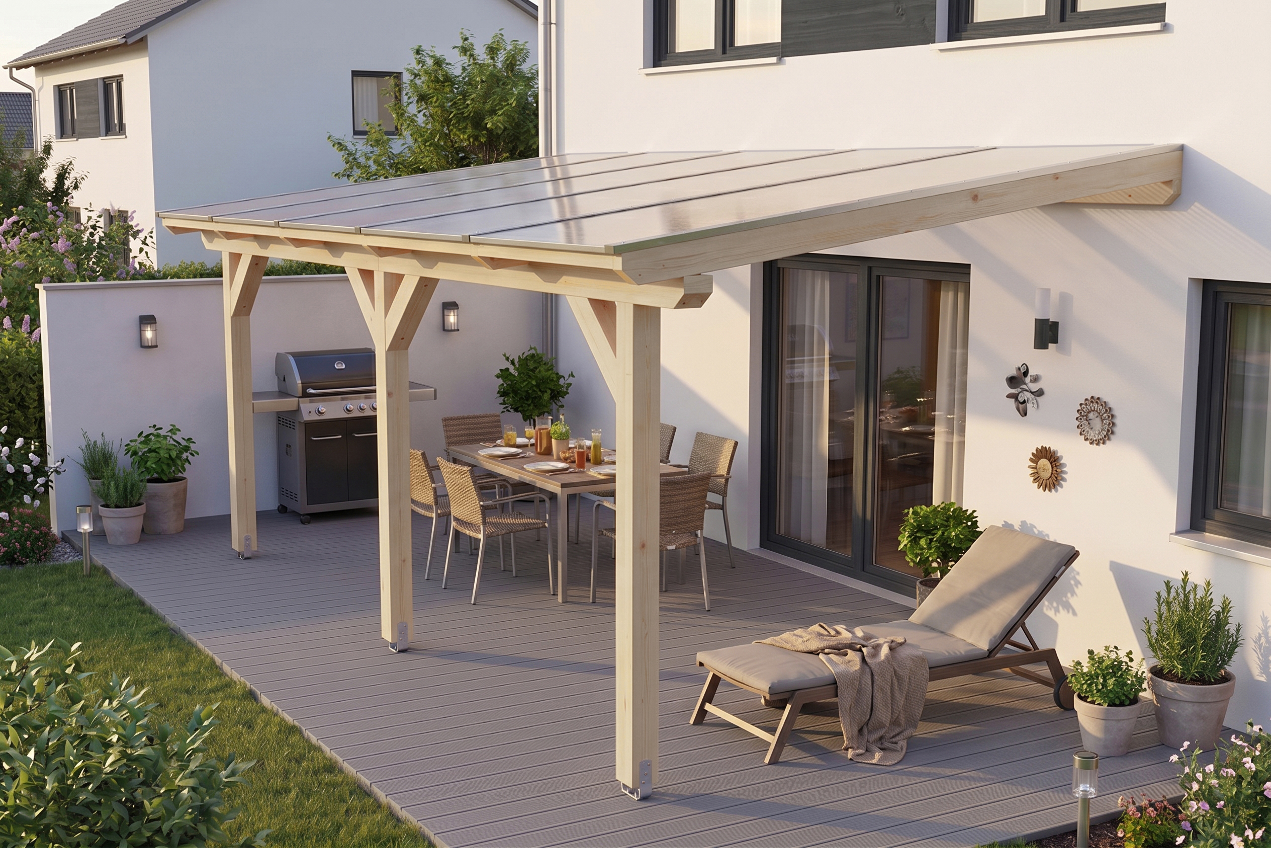 Pergola adossée ANDRIA 541x300cm, bois lamellé-collé, non traité