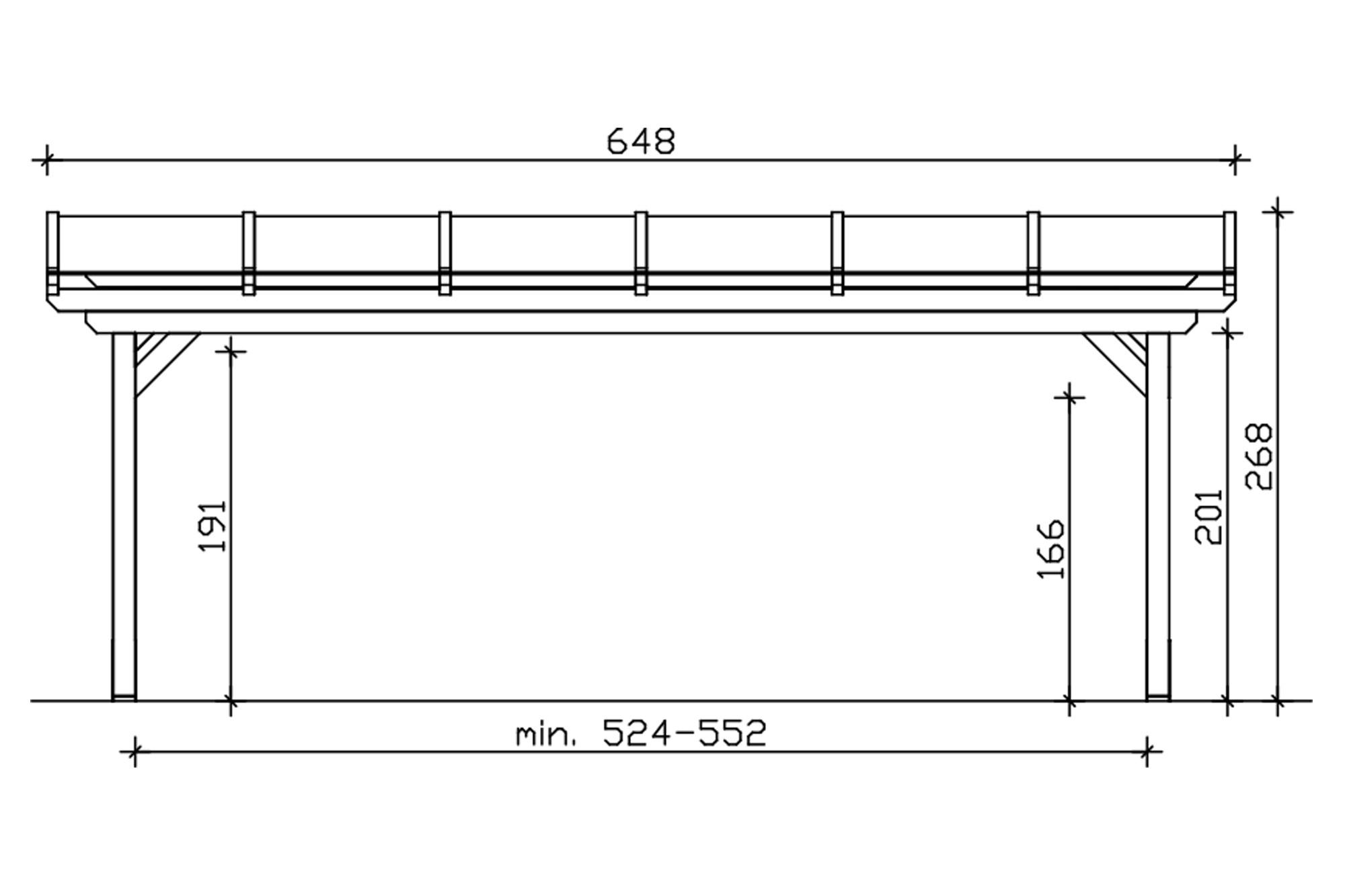 Grafik (Vorderansicht): Terrassenüberdachung Sanremo 648x250 cm