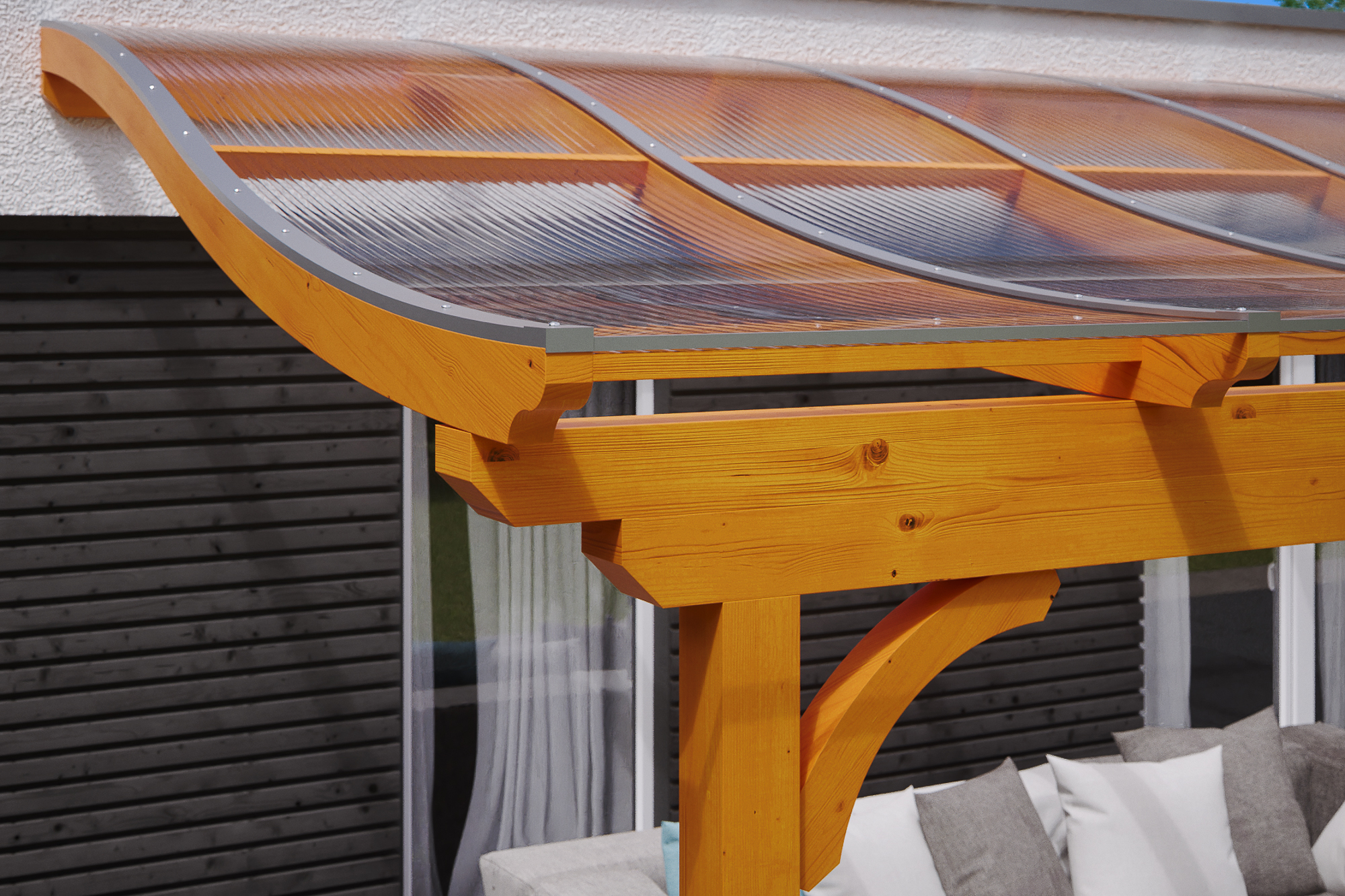 Terrasoverkapping Verona 434 x 239 cm, gelamineerd hout, gelakt in licht eiken