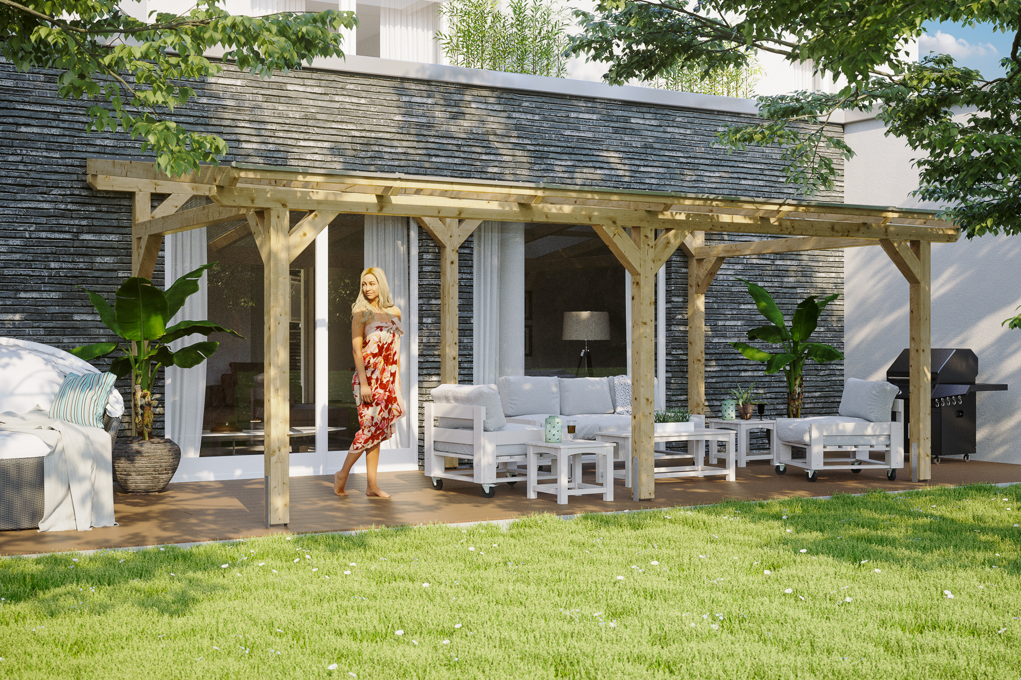 Ambientebild: Terrassenüberdachung Siena, Breite 648 cm, unbehandelt