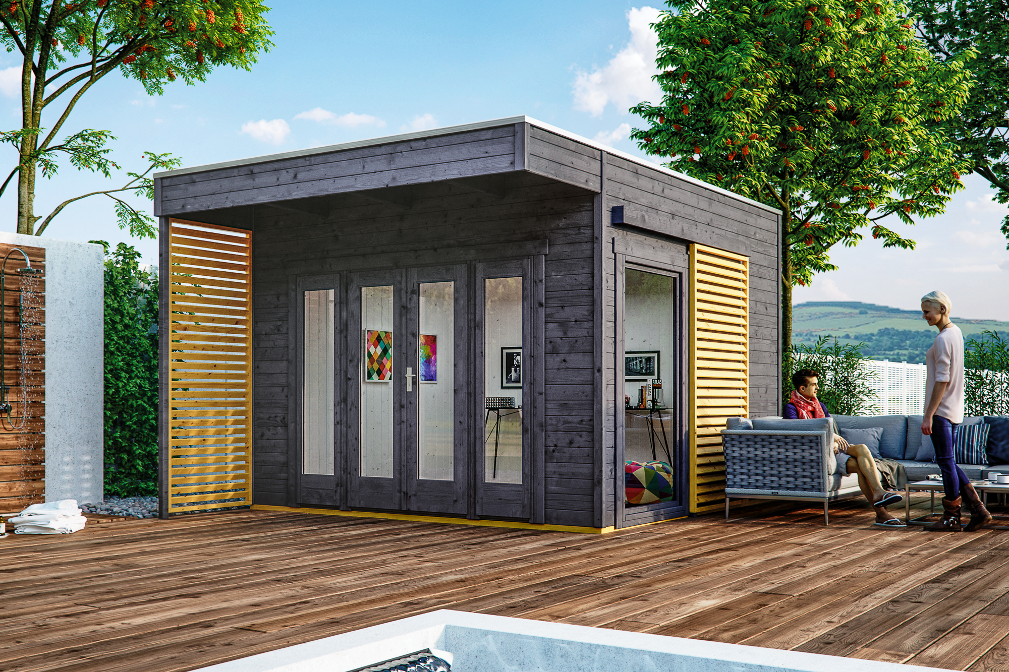 Summer house Tokio 2, 340 x 340 cm, insulated, slate-grey