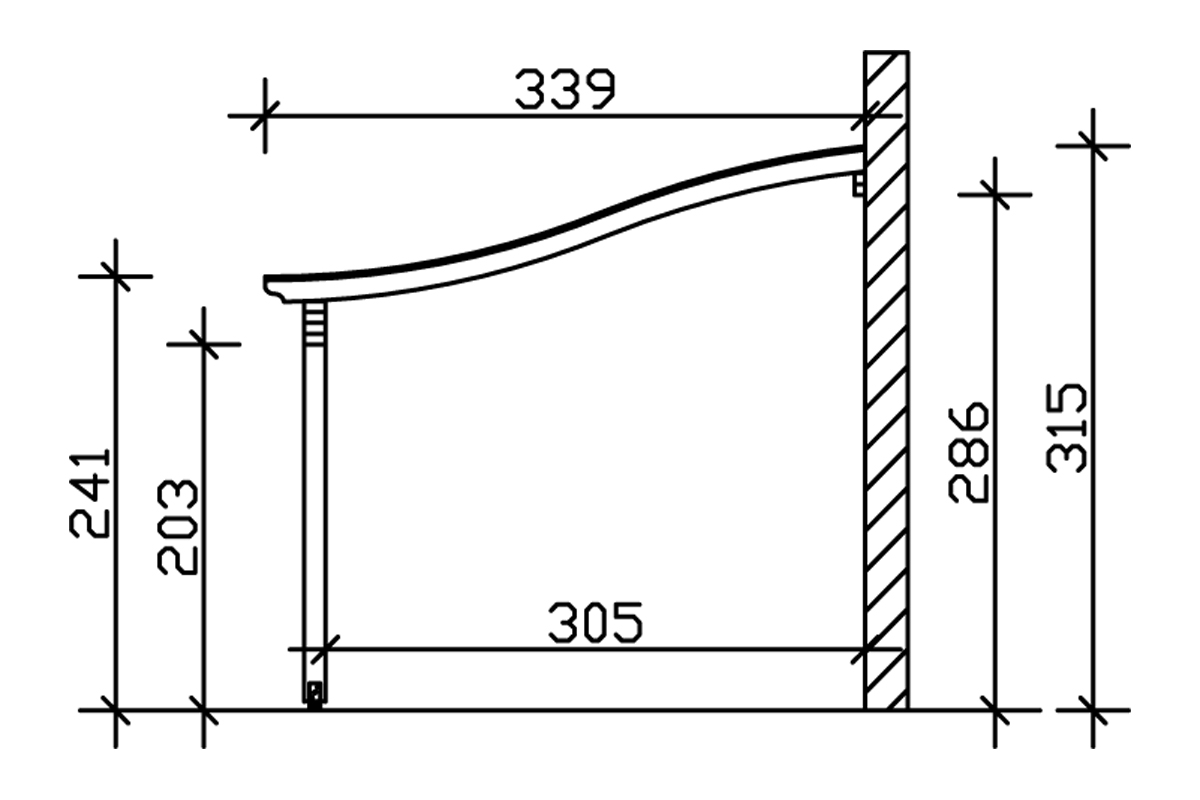 Grafik (Schnitt): Terrassenüberdachung Verona, Tiefe 339 cm