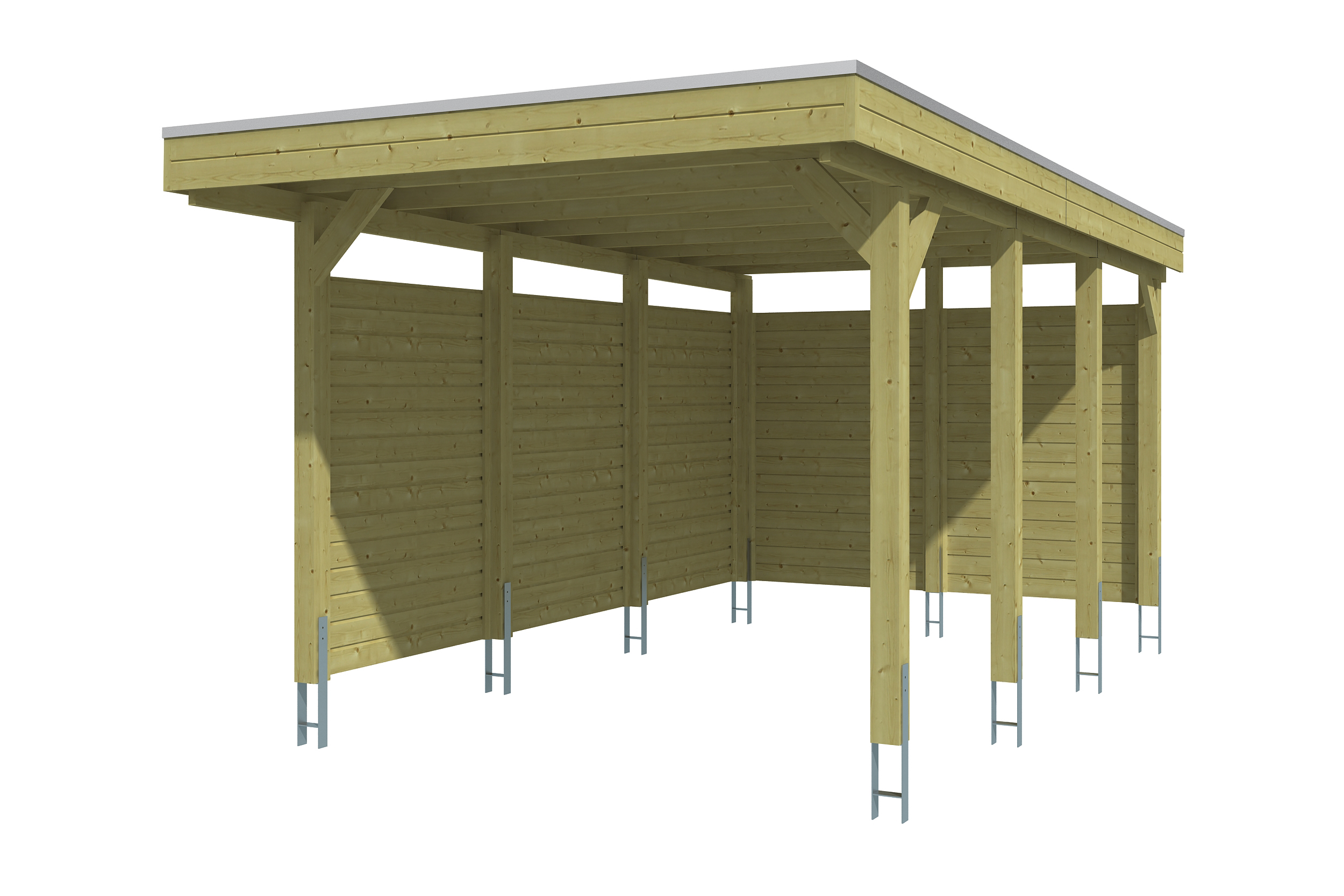 Carport Friesland Set A, 320 x 555 cm, avec parois latérales et paroi arrière, imprégné vert