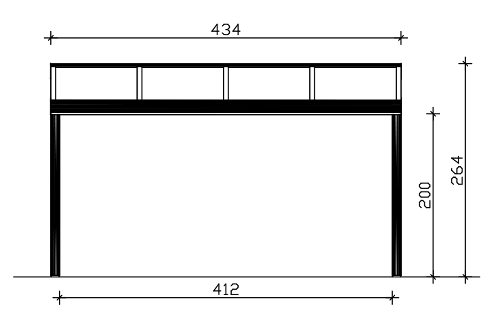 Grafik (Vorderansicht): Terrassenüberdachung Genua 434x357 cm