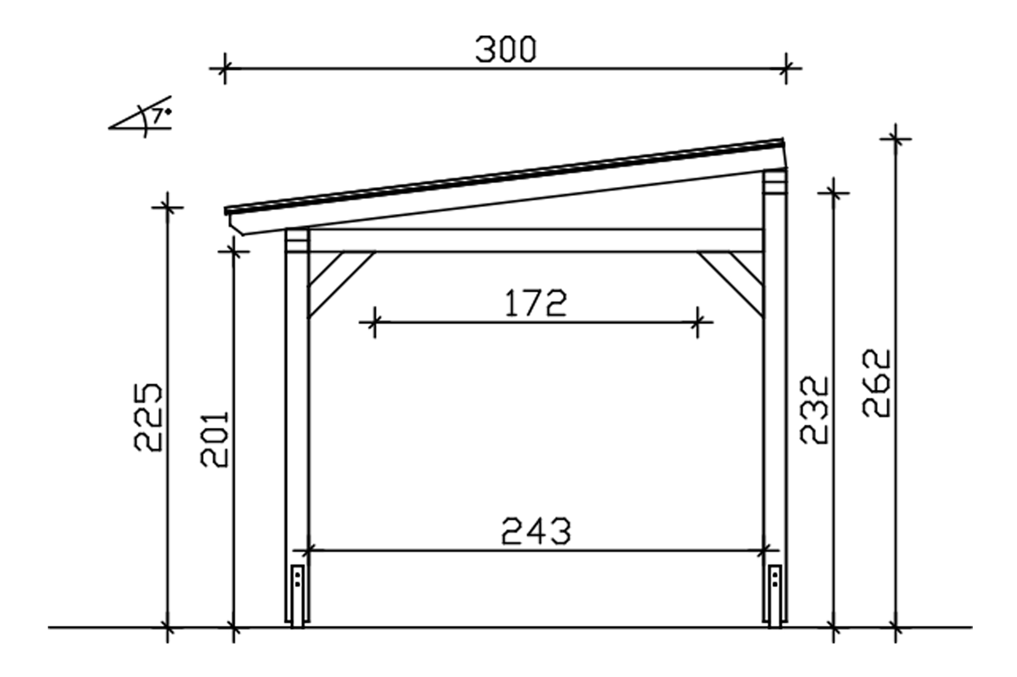 Grafik (Schnitt): Terrassenüberdachung Siena, Tiefe 300 cm