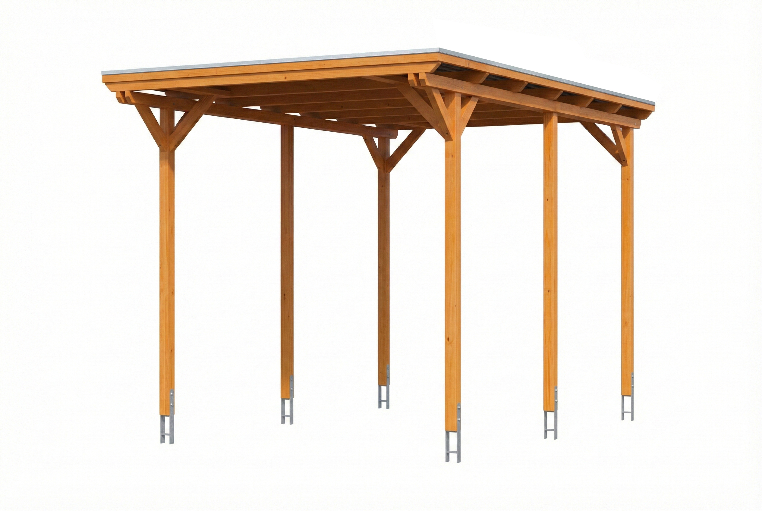 Carport Emsland Caravan 402 x 604 cm, stalen dakplaten met antiek condensvlies, licht eiken
