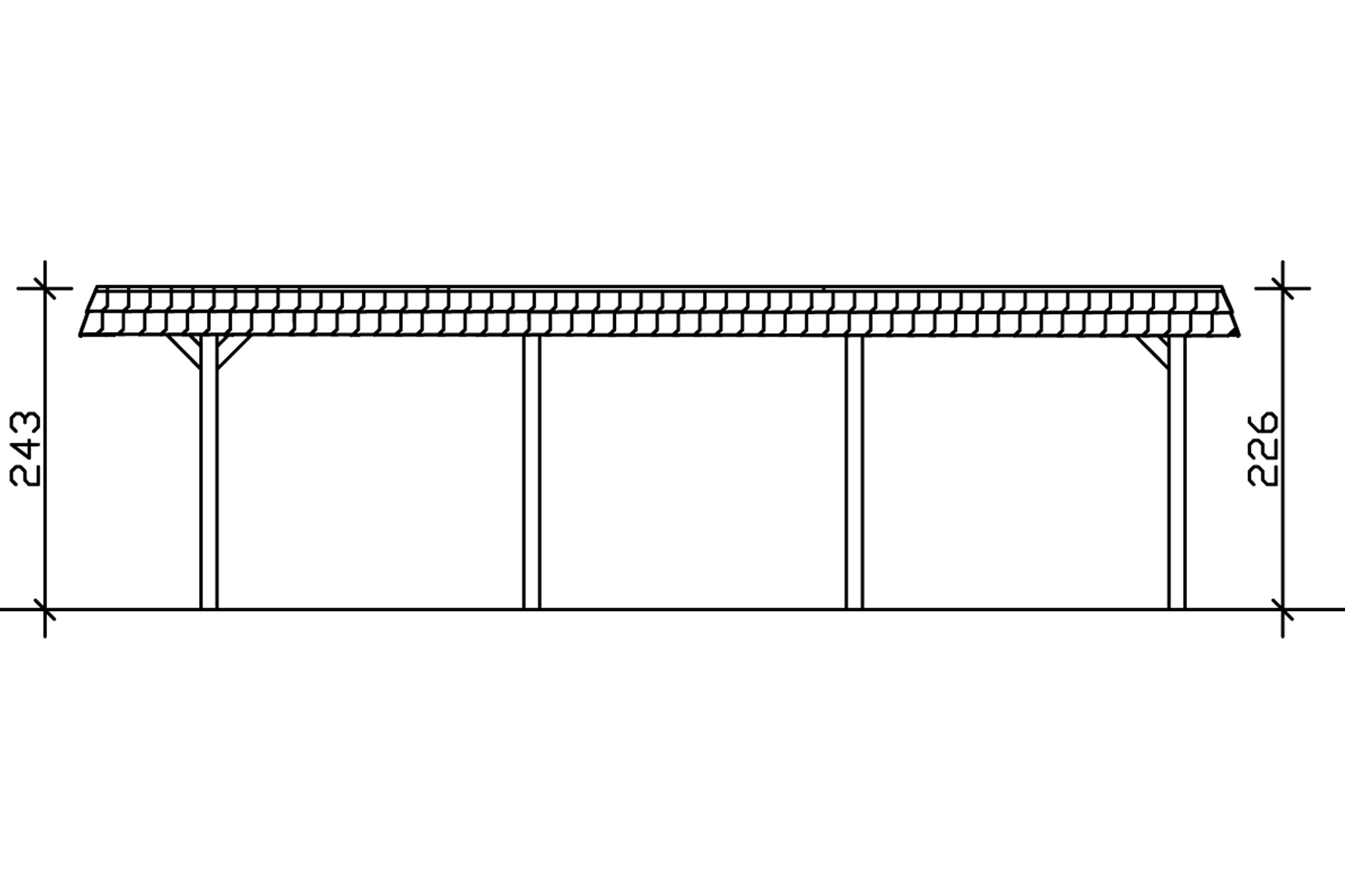 Carport Wendland 362 x 870 cm mit EPDM-Dach, rote Blende, eiche hell