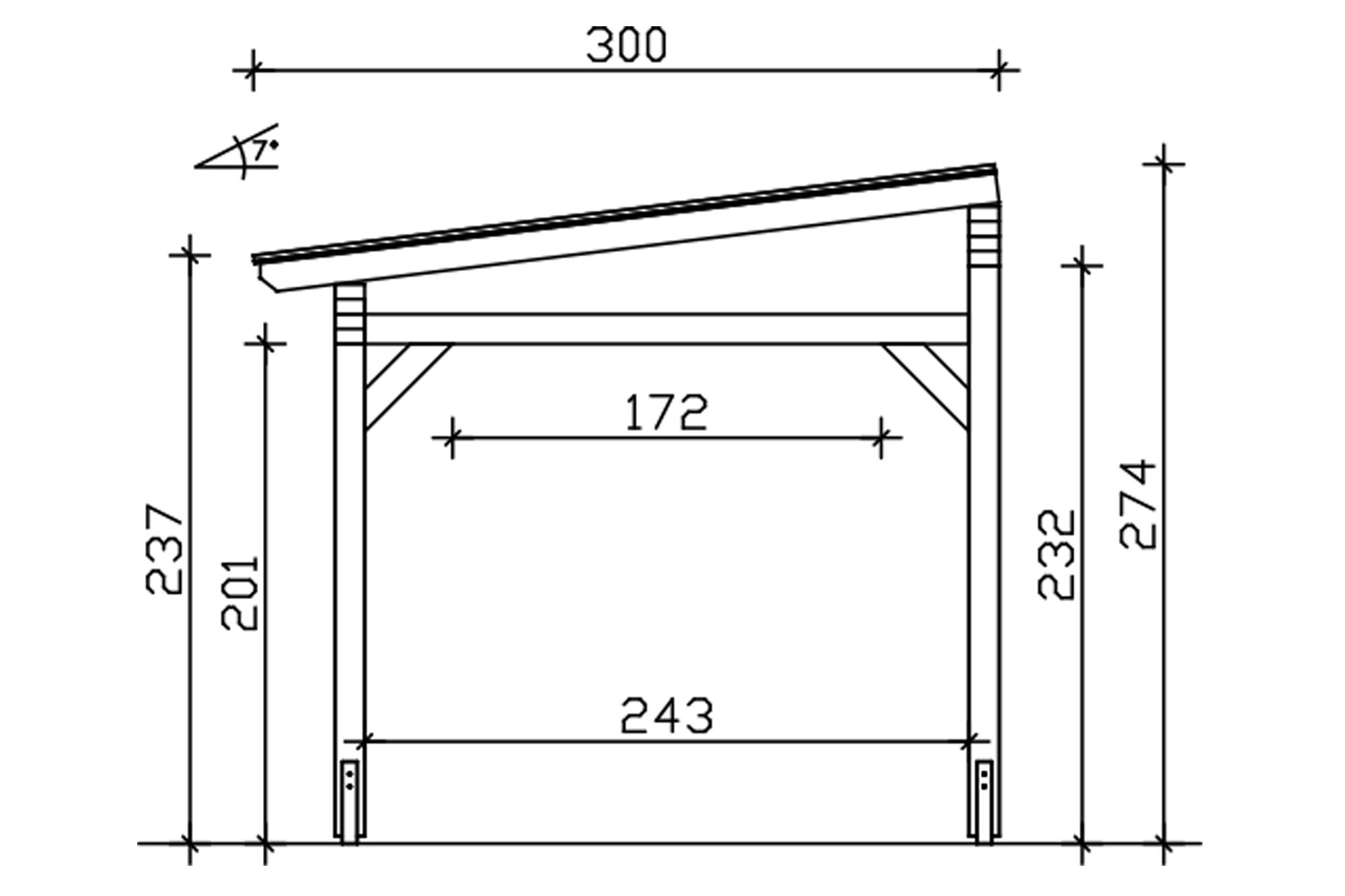 Grafik (Schnitt): Terrassenüberdachung Sanremo, Tiefe 300 cm