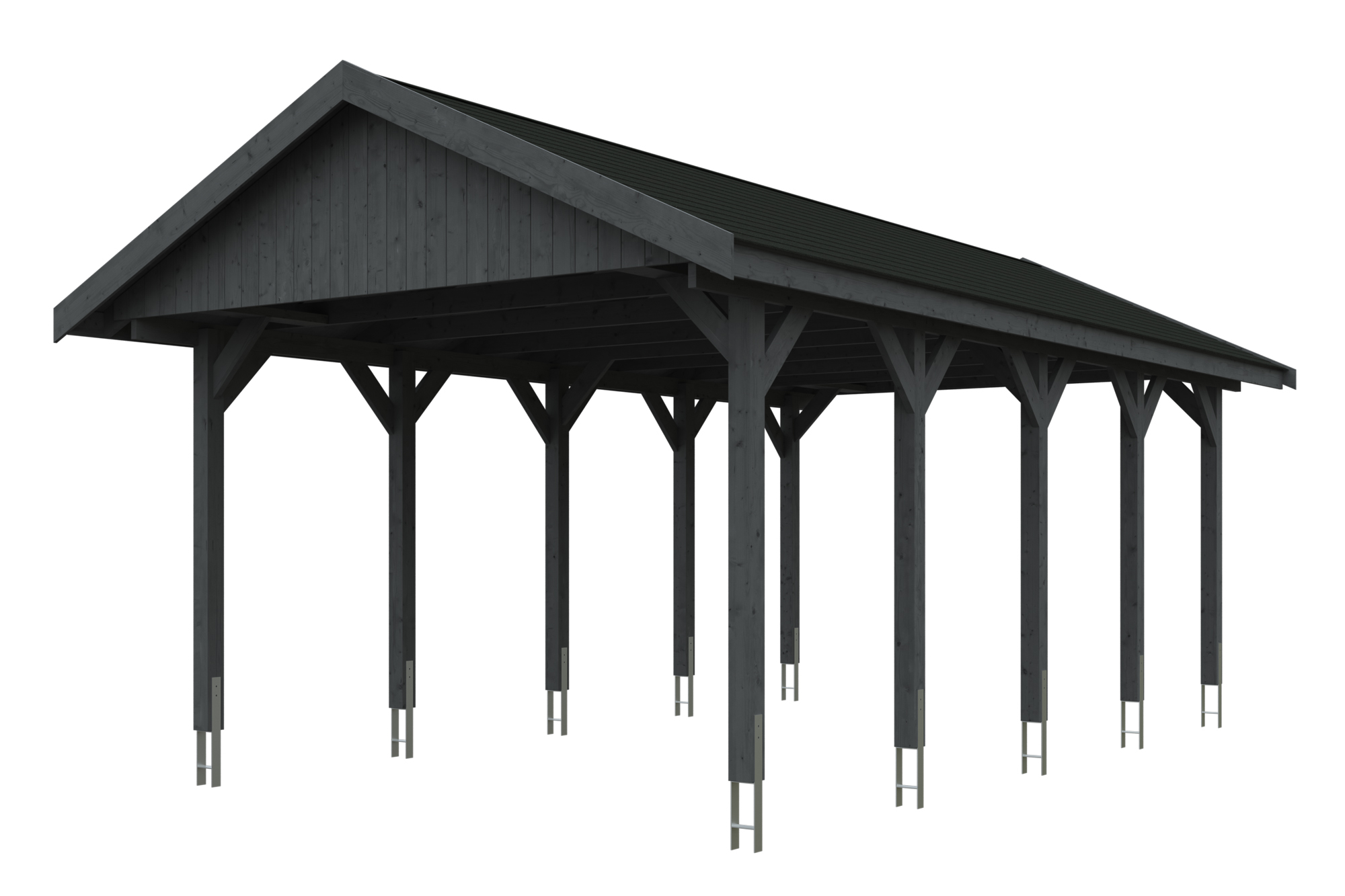 Produktbild: Carport Wallgau 430 x 750 cm, mit schwarzen Dachschindeln, farblich behandelt in schiefergrau
