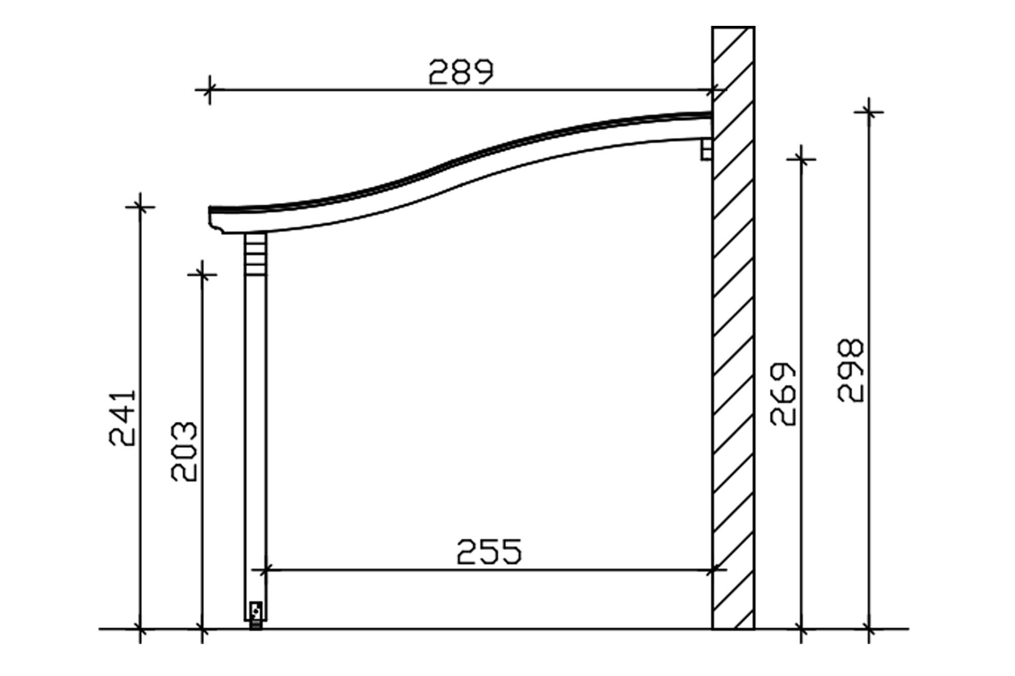 Grafik (Schnitt): Terrassenüberdachung Verona, Tiefe 289 cm