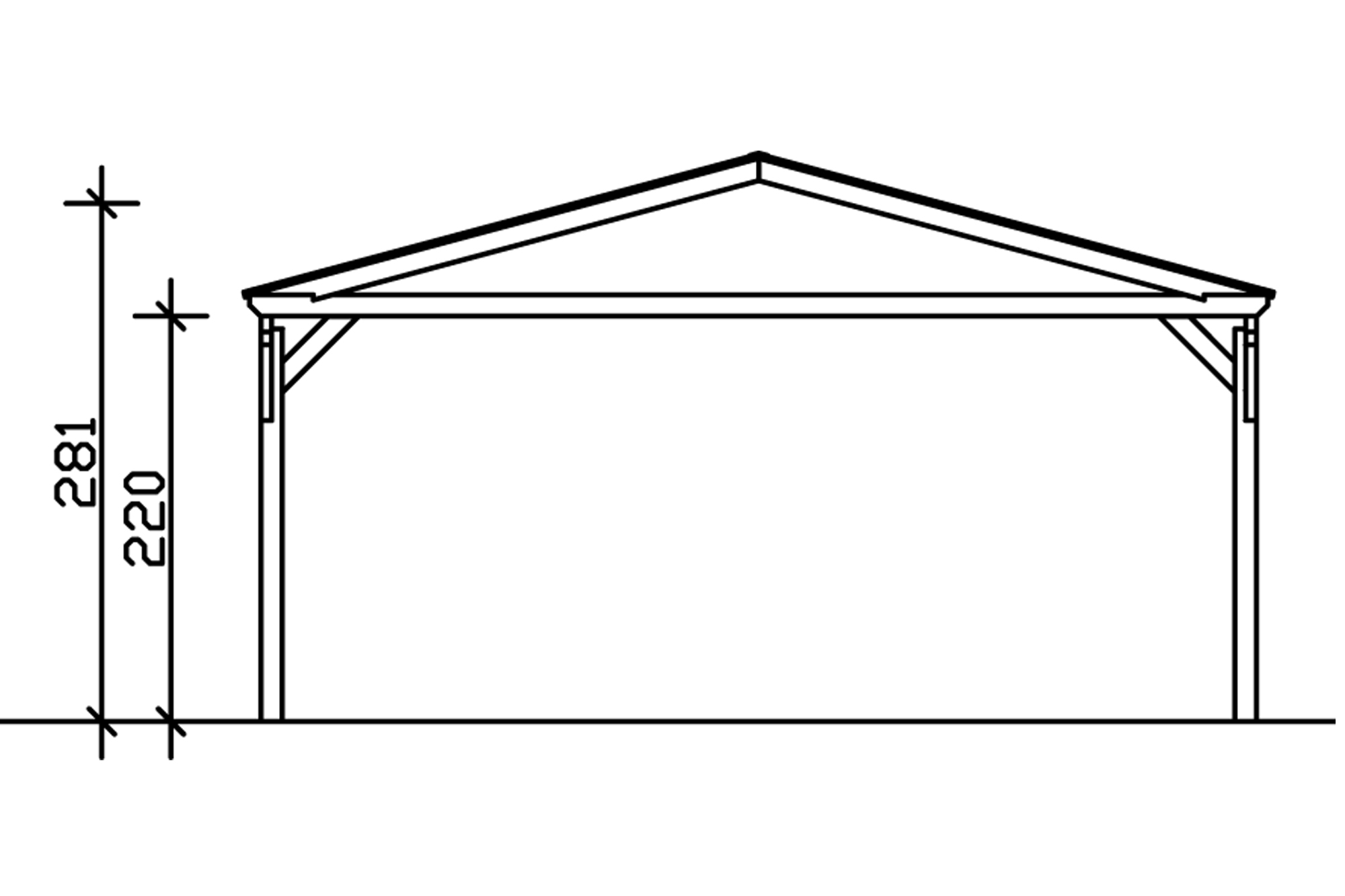 Grafik (Vorderansicht): Carport Westerwald 570 cm Breite