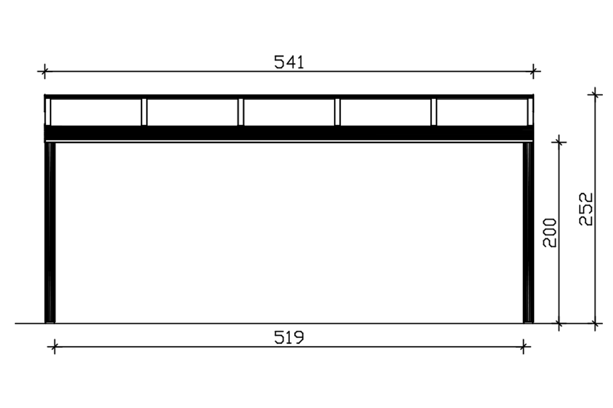 Grafik (Vorderansicht): Terrassenüberdachung Genua 541x257 cm