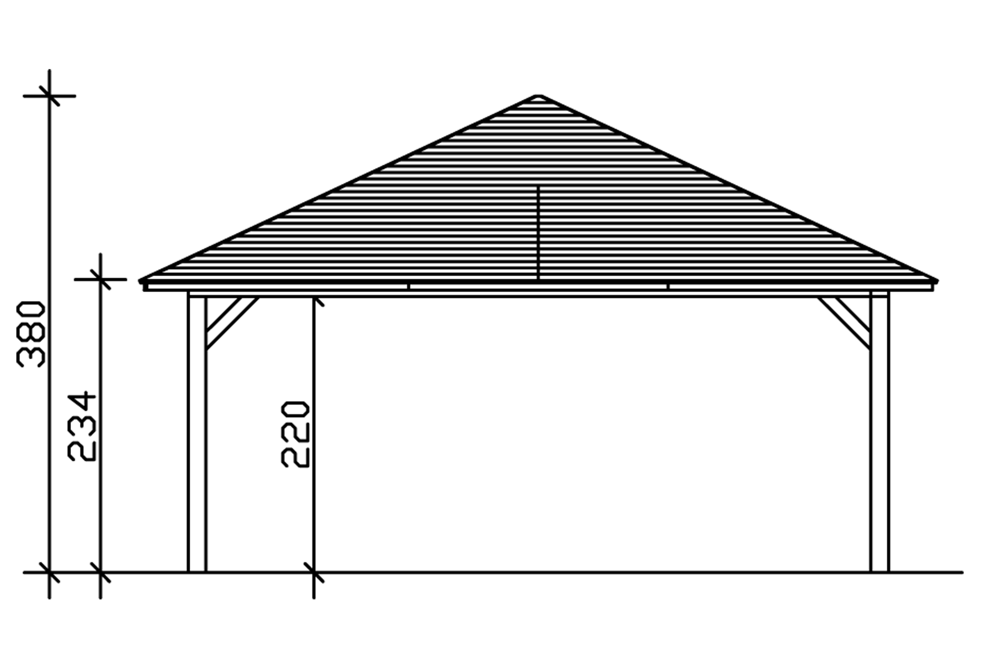 Grafik (Vorderansicht): Carport Taunus 634 x 634 cm Breite