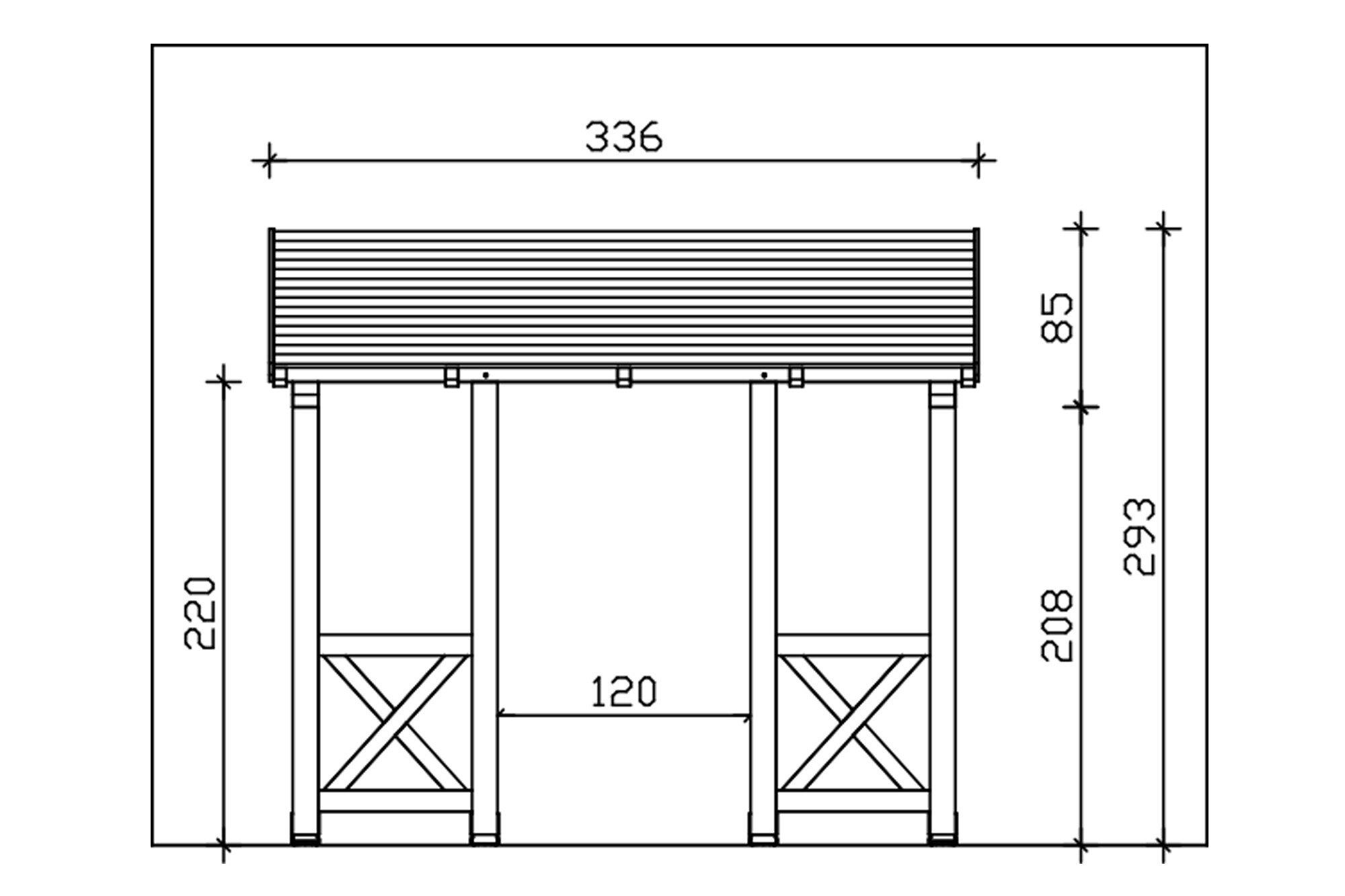 Vordach Paderborn Typ 5, 336 x 156 cm, eiche hell