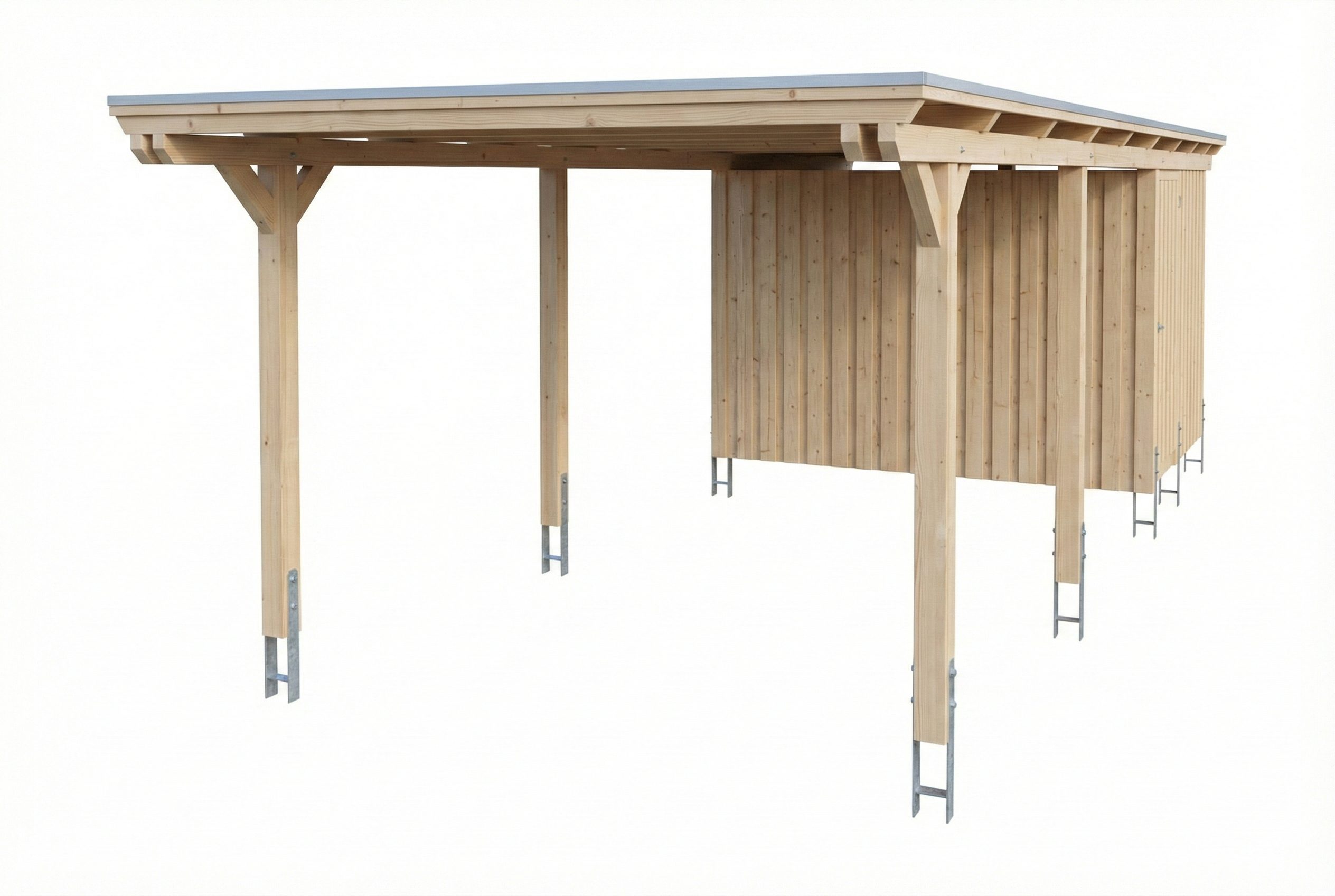 Carport Emsland 340 x 846 cm, panneaux de toit en acier avec non-tissé anti-condensation, avec remise, naturel