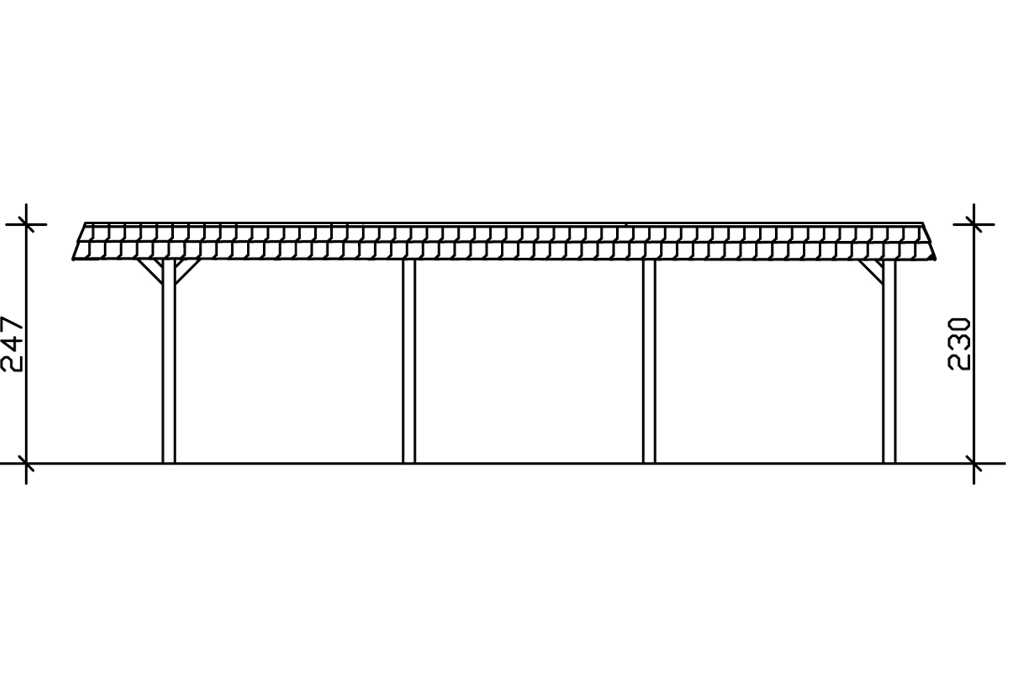 Grafik (Schnitt): Carport Wendland 409 x 870 cm