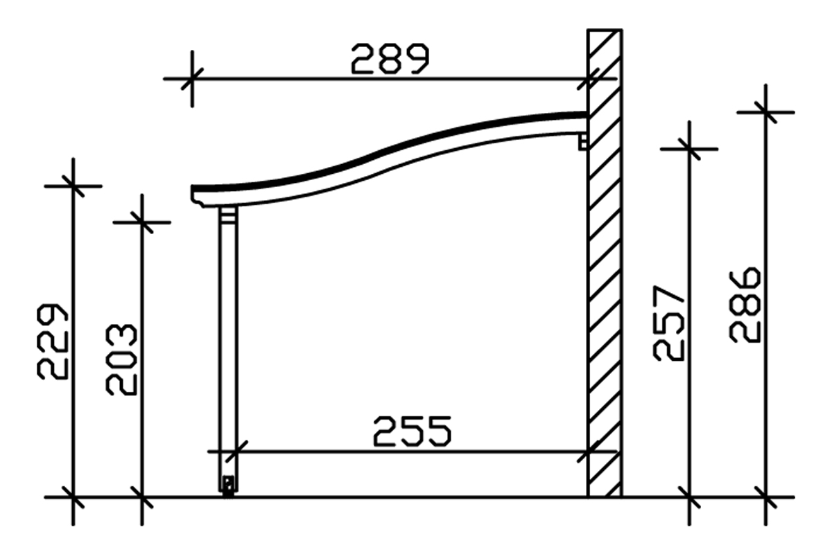 Grafik (Schnitt): Terrassenüberdachung Venezia, Tiefe 289 cm
