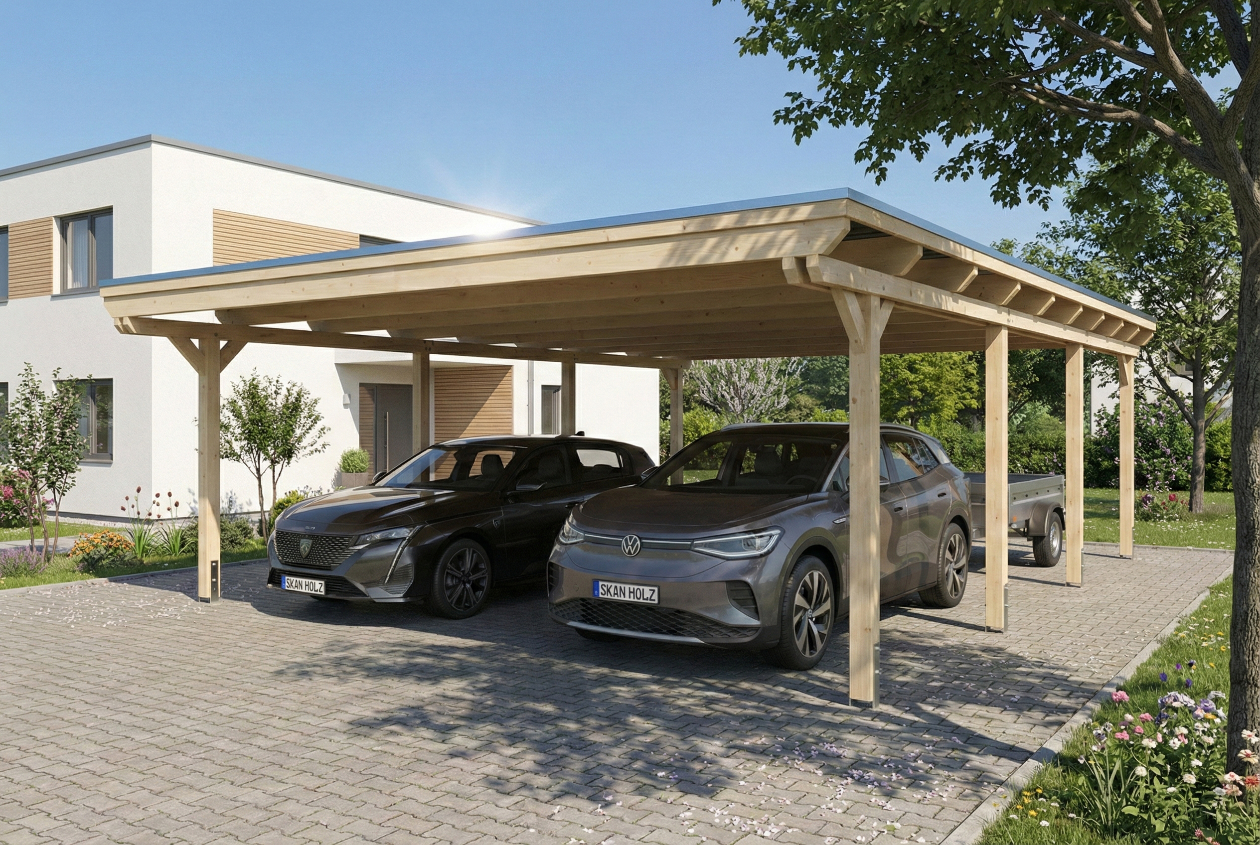 Carport Emsland 609 x 846 cm, stalen dakplaten met anticondensvlies, naturel