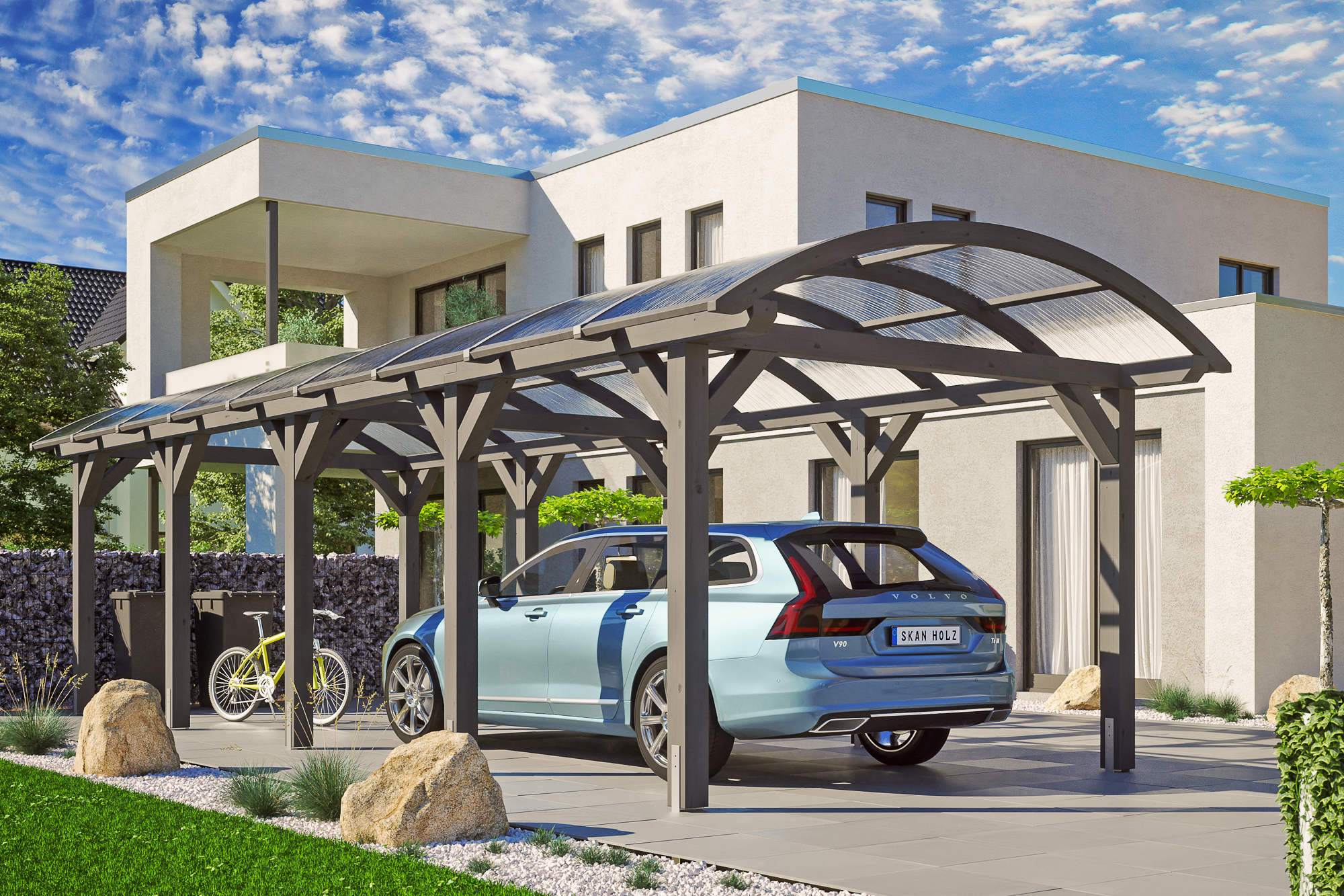 Ambientebild: Carport Franken 376 x 969 cm, farblich behandelt in schiefergrau