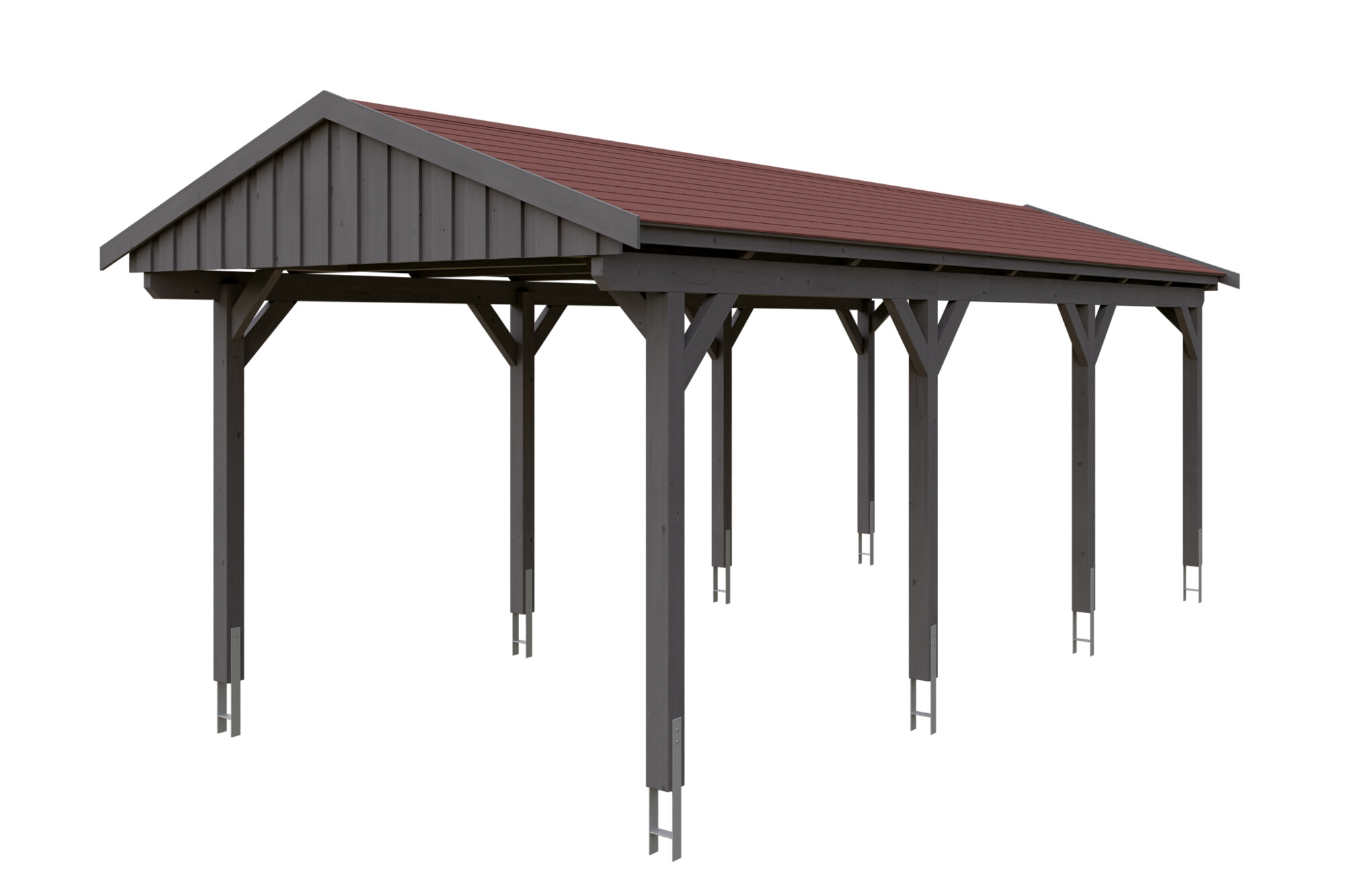 Carport Fichtelberg 317 x 808 cm, rote Schindeln, schiefergrau