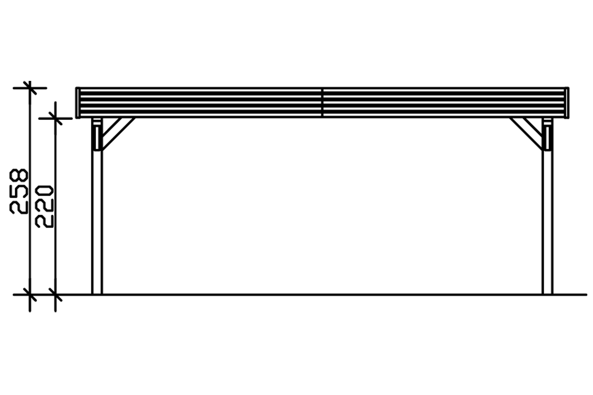 Grafik (Vorderansicht): Carport Spessart 611 cm Breite